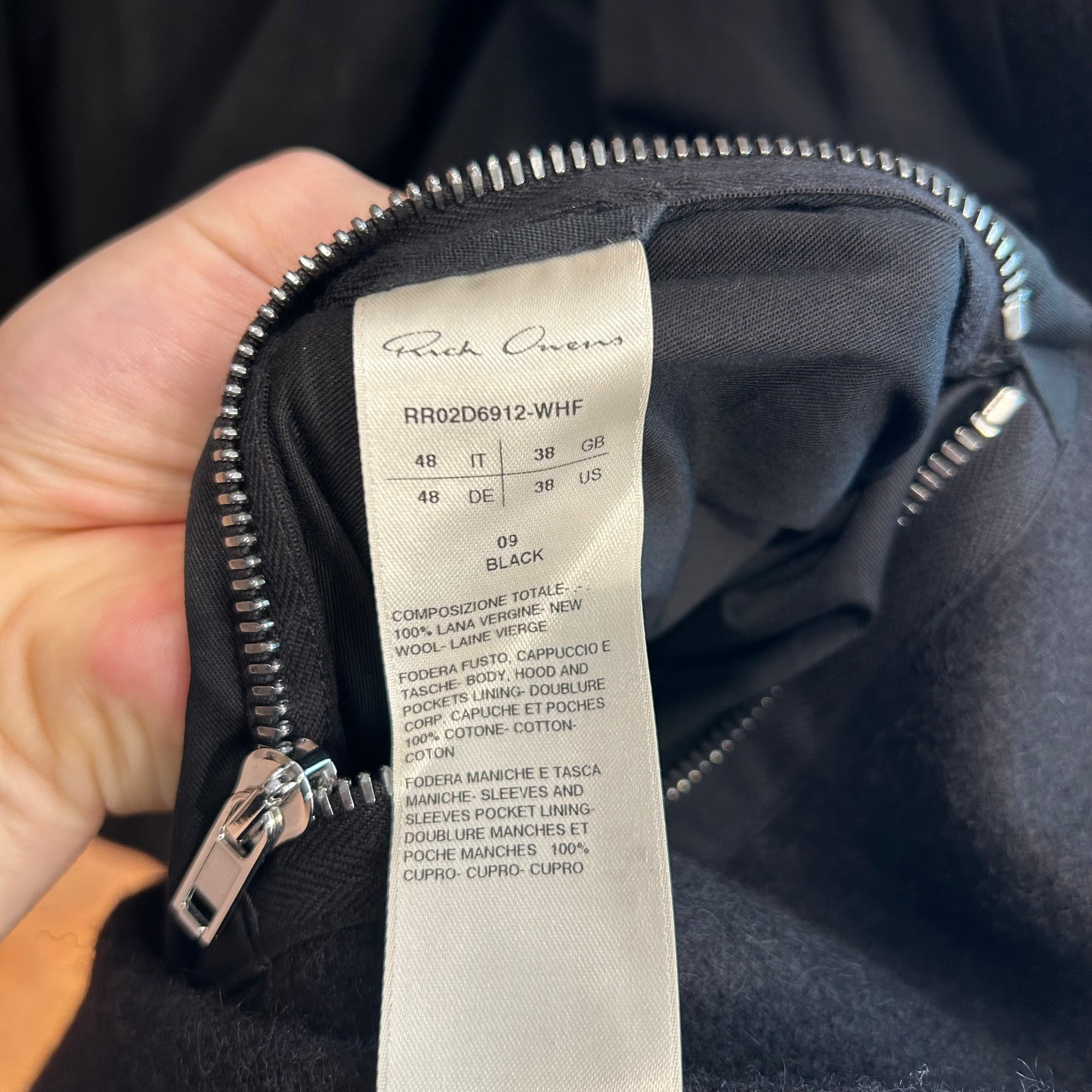 RICK OWENS SS25 VIRGIN WOOL BELTED COAT ‘BLACK’