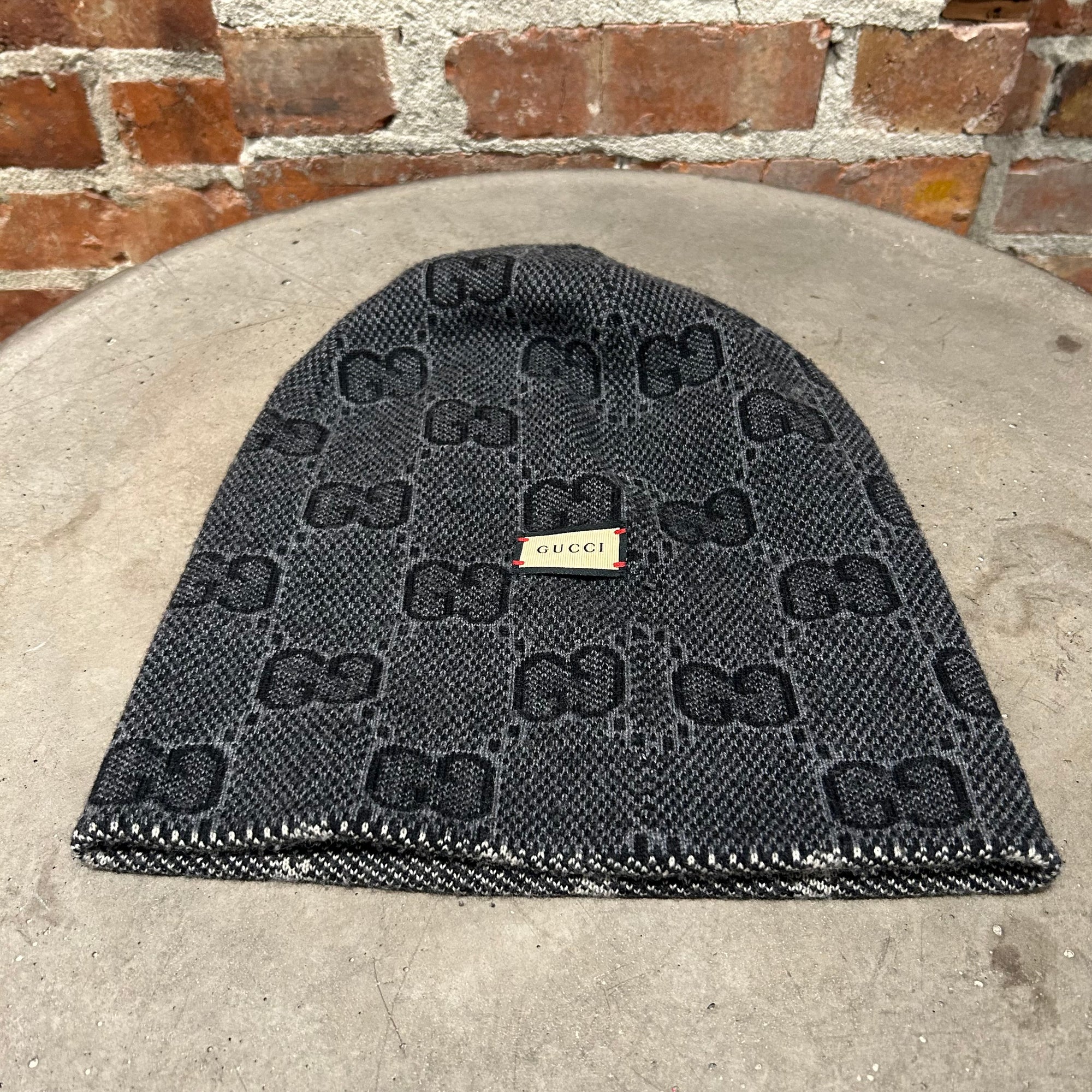 GUCCI GG JACQUARD WOOL REVERSIBLE BEANIE ‘NAVY’