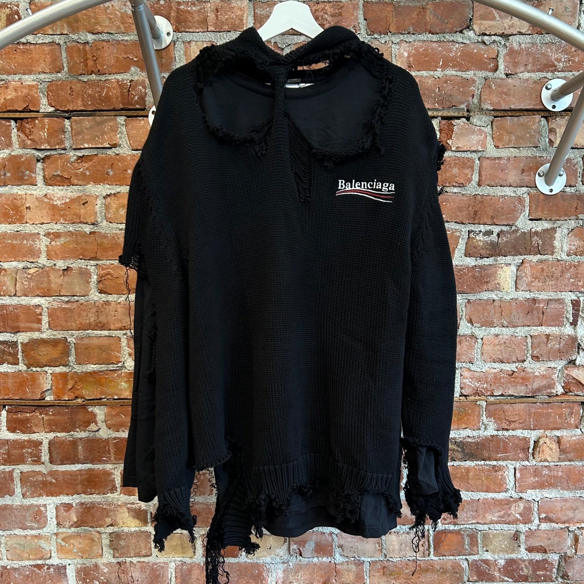 BALENCIAGA FW21 DESTROYED KNIT CAMPAIGN HOODIE ‘BLACK’
