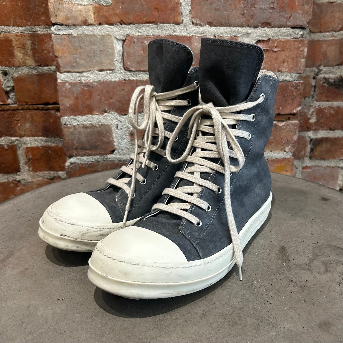 RICK OWENS FW25 CONCORDIANS DRKSHDW WAXED RAMONE SNEAKERS ‘SLATE’