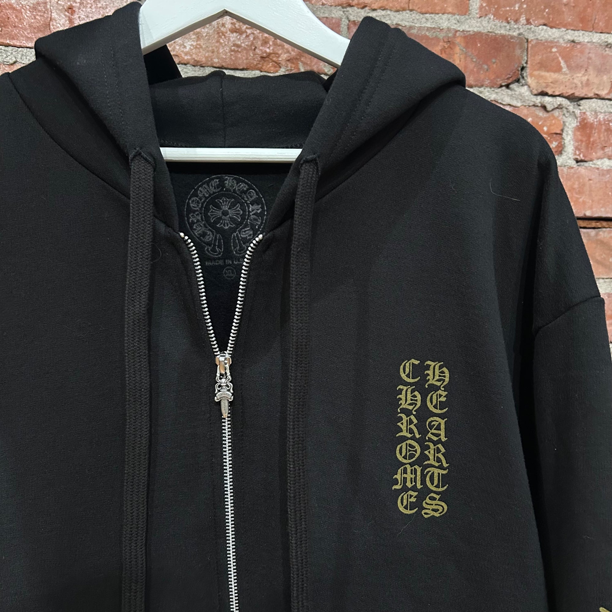CHROME HEARTS OLIVE VERTICAL SCRIPT ZIP HOODIE ‘BLACK’