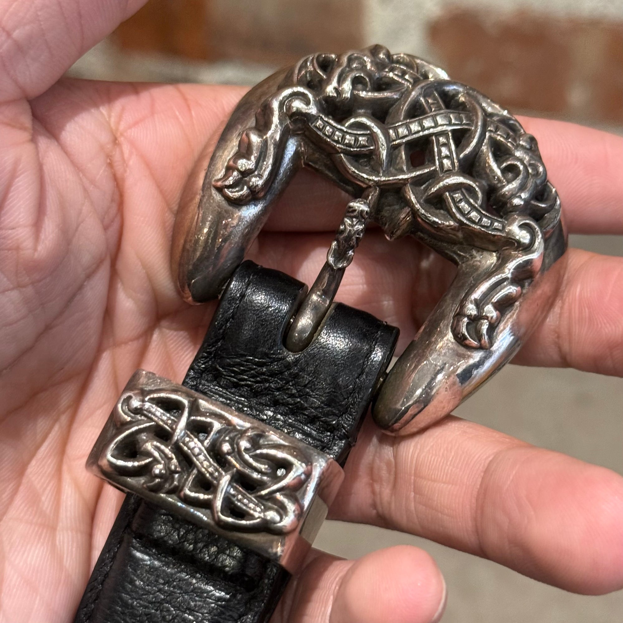 CHROME HEARTS 3-PIECE CELTIC 1" WESTERN BELT ‘BLACK’