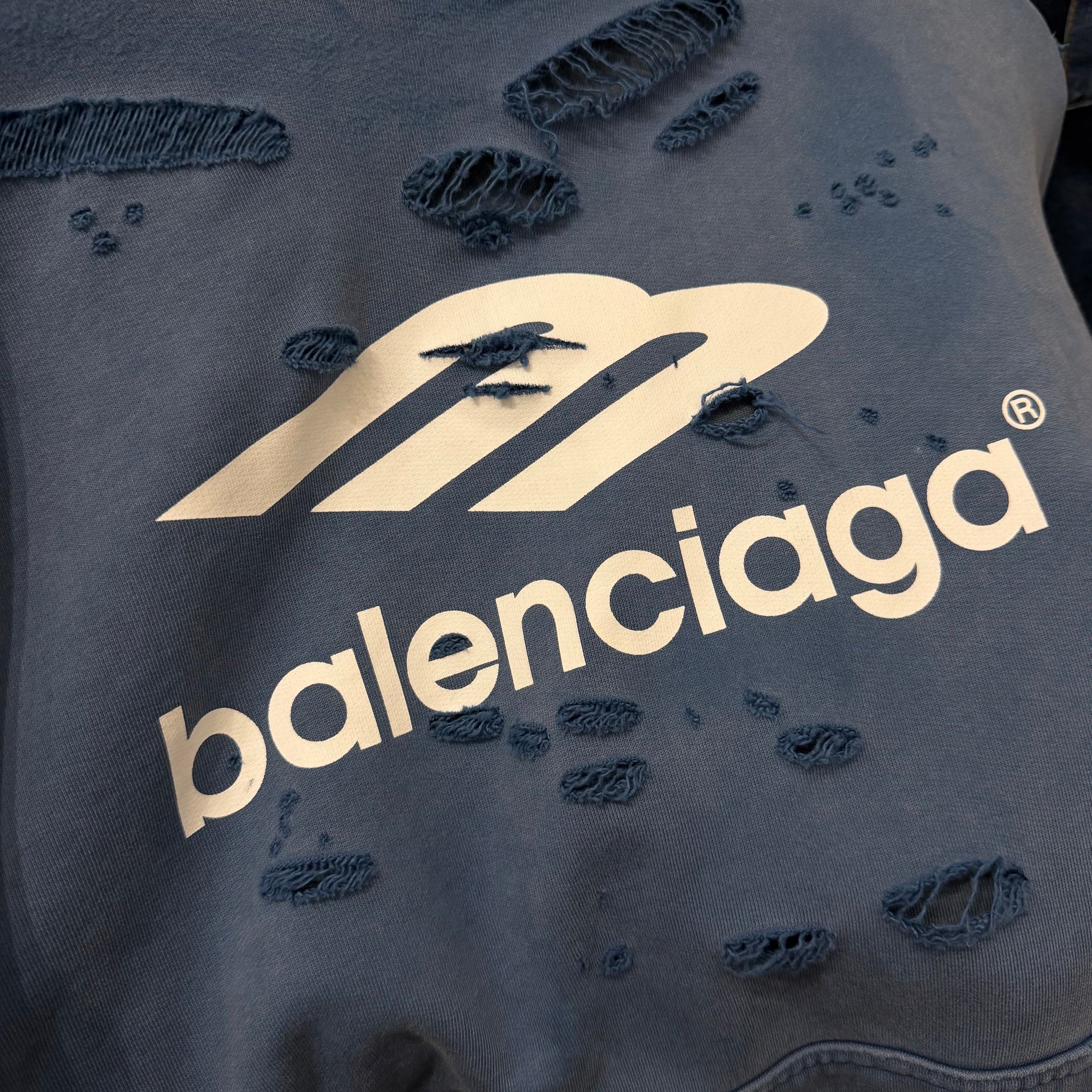 BALENCIAGA FW25 DISTRESSED 3B SPORTS ICON HOODIE ‘BLUE’