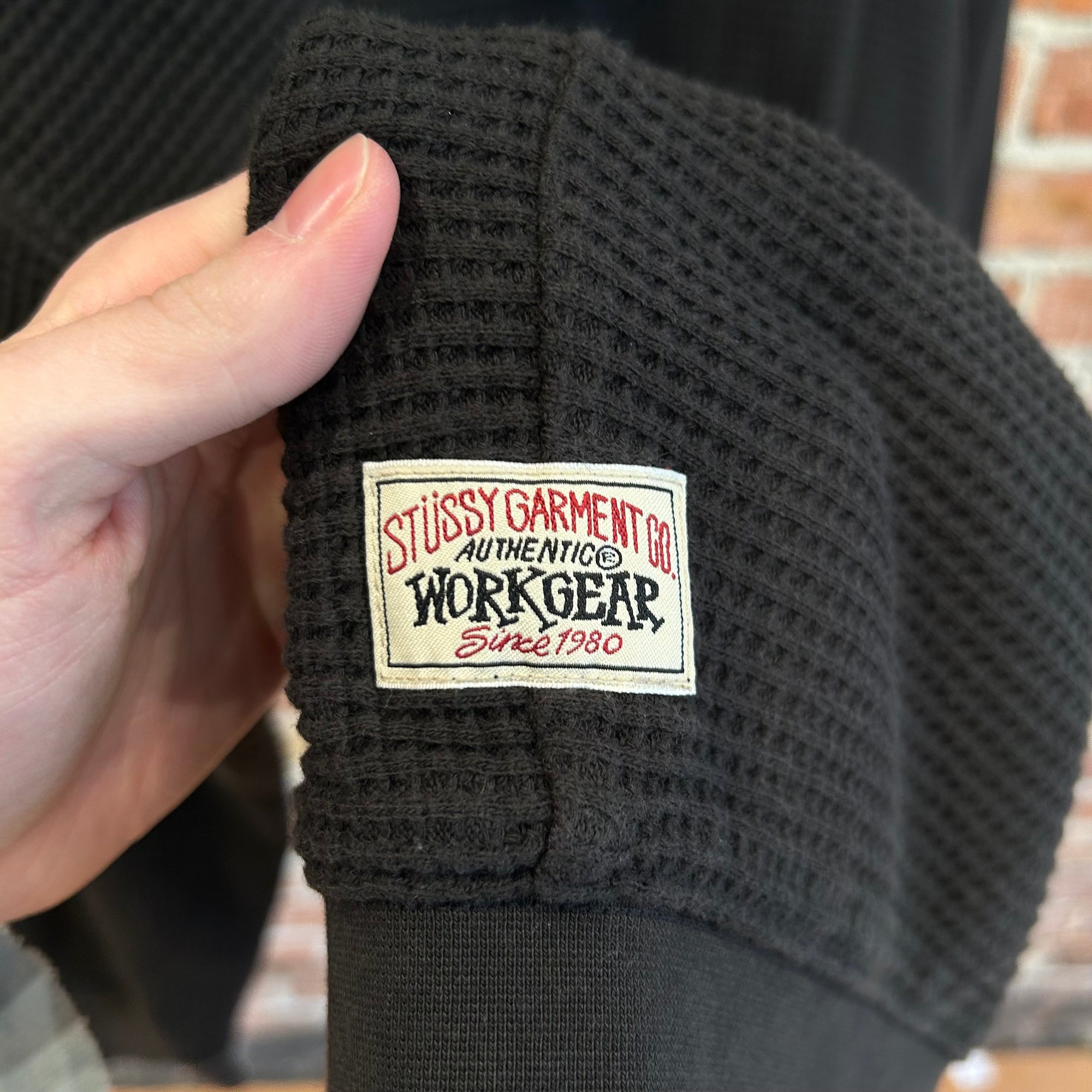 STUSSY DOUBLE LAYER WAFFLE ZIP HOODIE ‘BLACK’