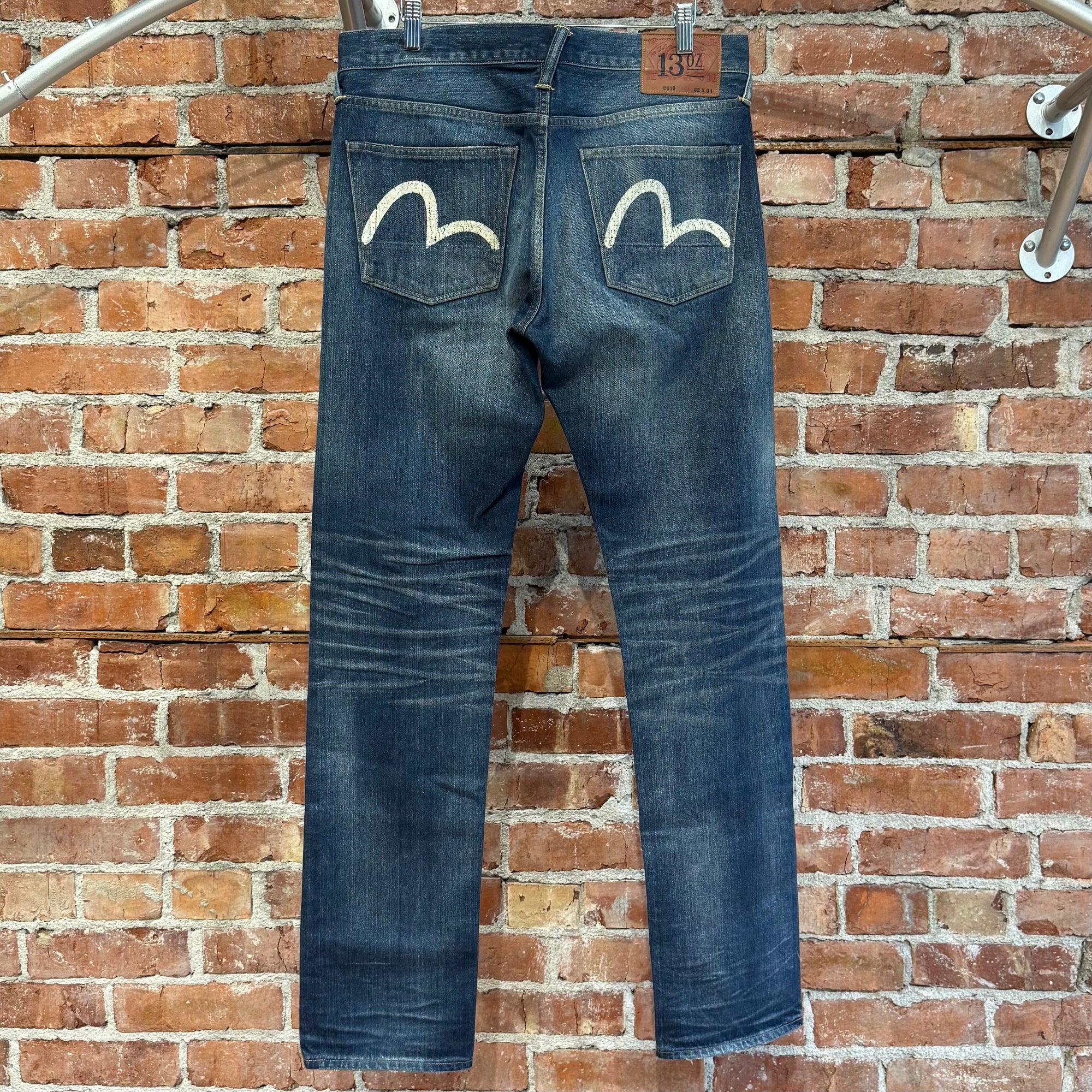 EVISU LOT 2010 13OZ SLIM STRAIGHT DENIM JEANS ‘FADED INDIGO/WHITE’