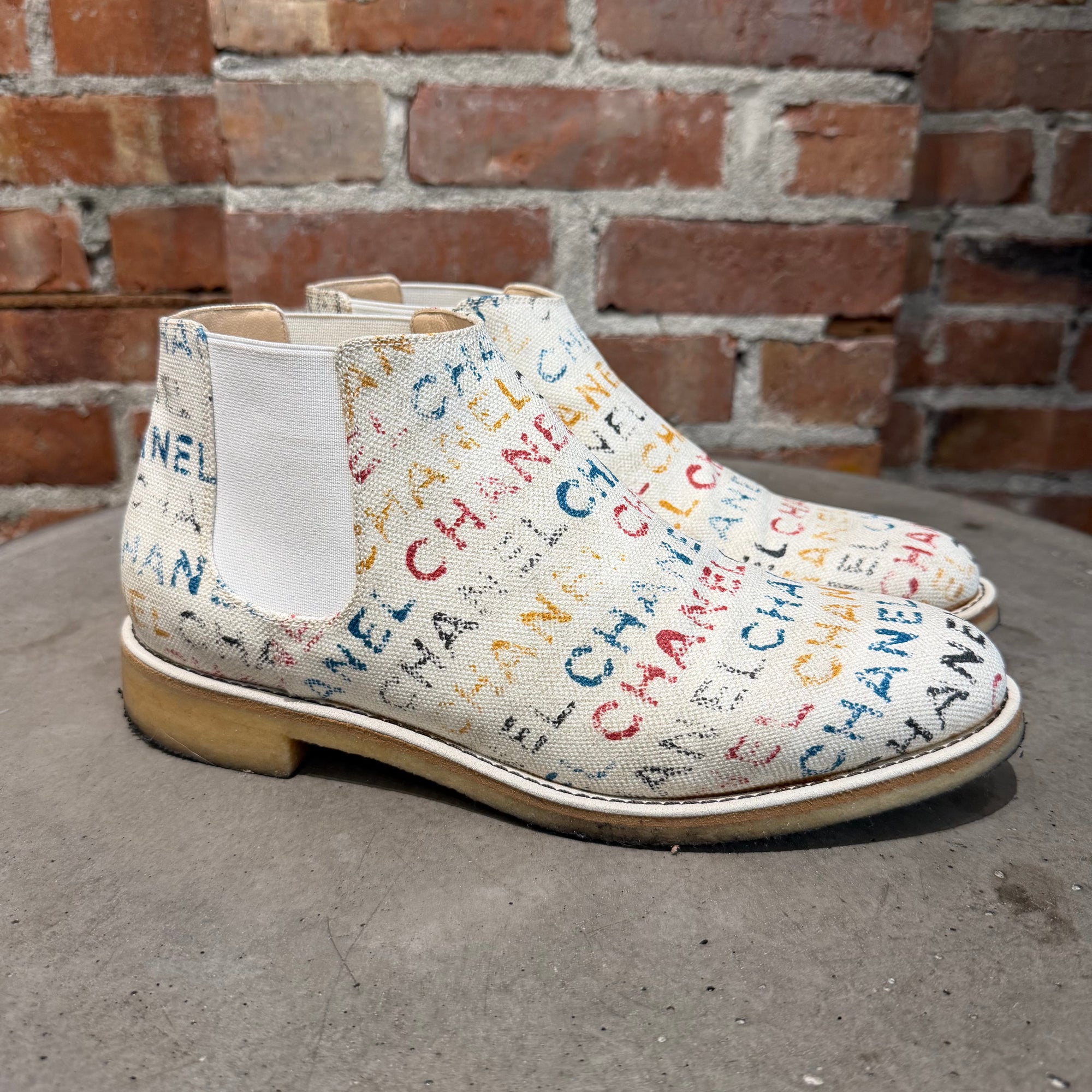 CHANEL SS14 GRAFFITI CANVAS CHELSEA BOOTS ‘MULTI’