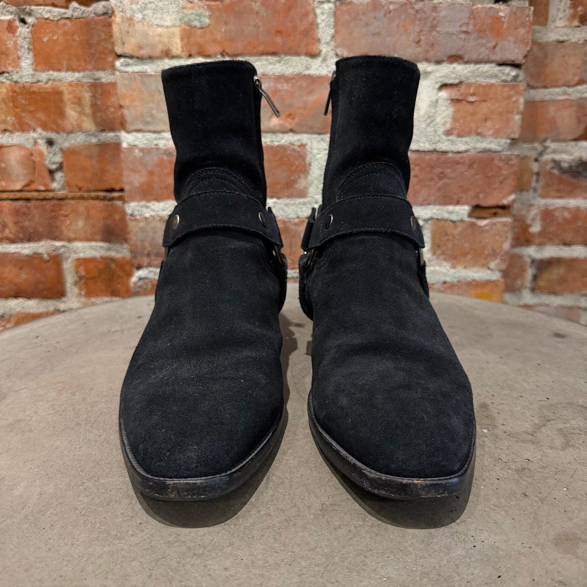 SAINT LAURENT FW13 SUEDE WYATT HARNESS BOOTS ‘BLACK’