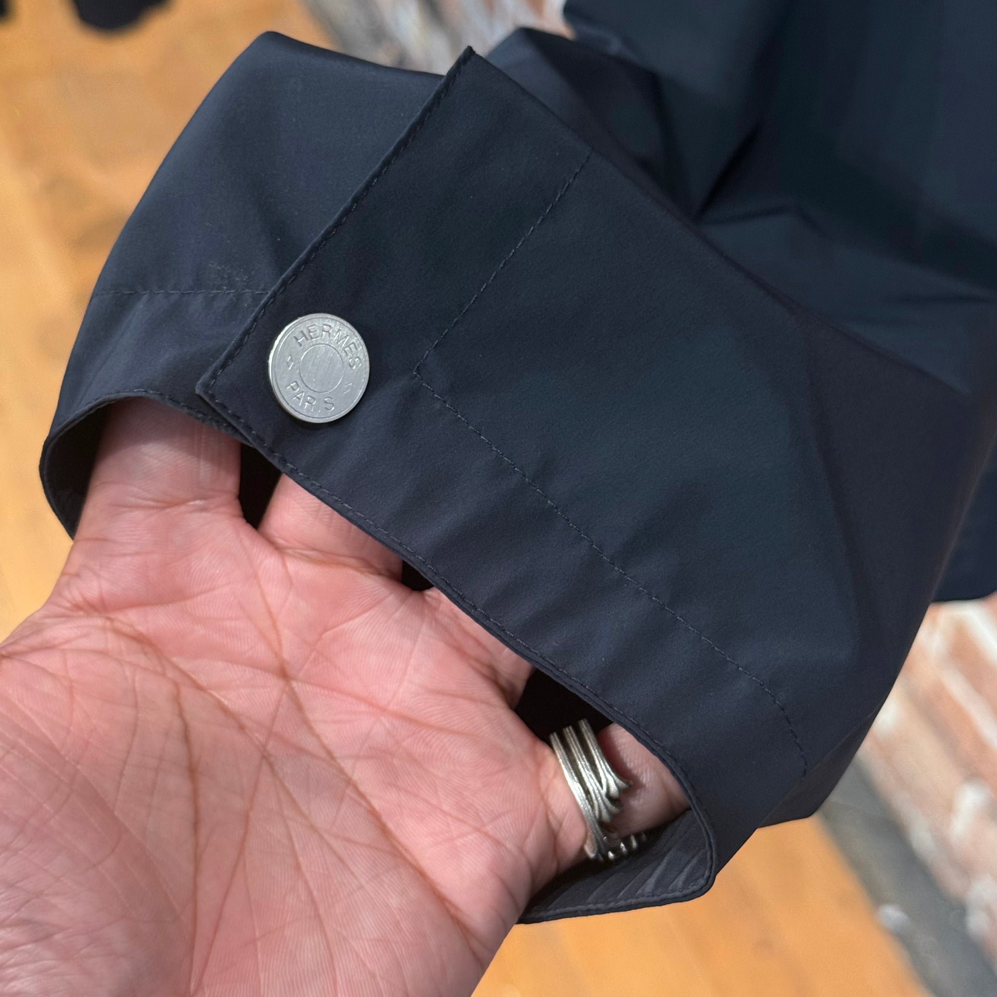 HERMES HOODED BLOUSON LEATHER DETAIL JACKET ‘NAVY’