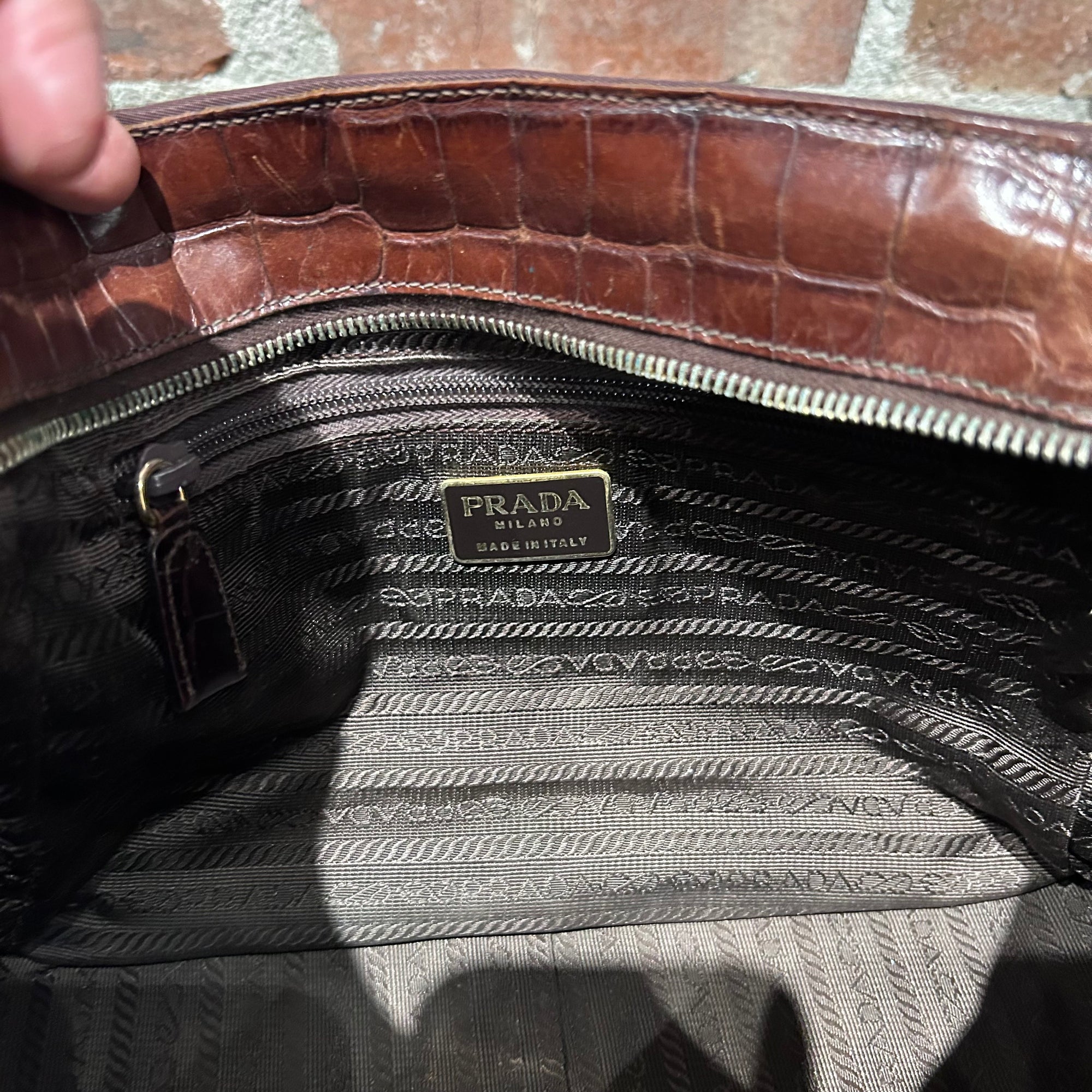 PRADA TESSTUO NYLON CROC LEATHER CROSSBODY BAG ‘BURGUNDY’