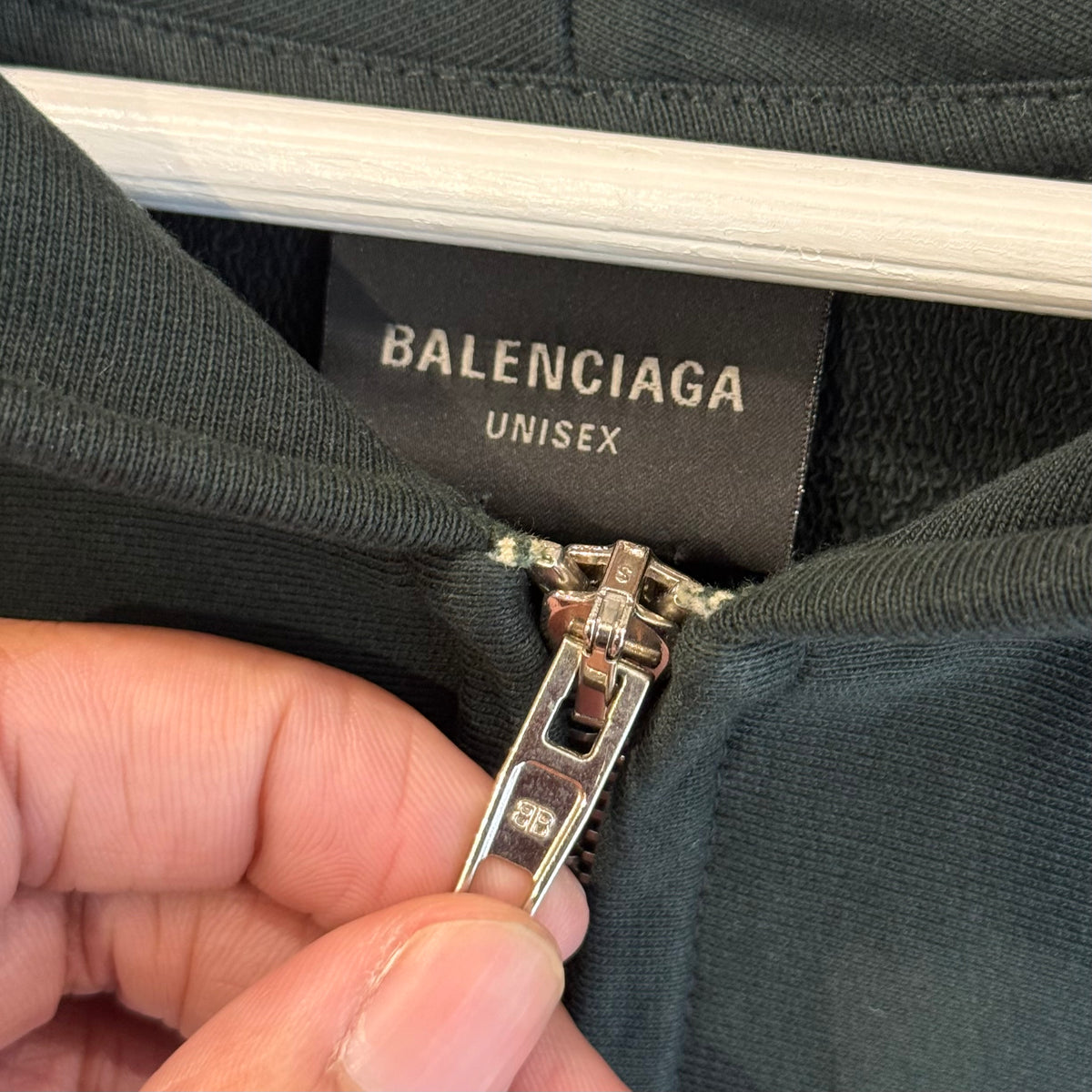 BALENCIAGA FW22 SAMPLE SIZE STICKER ZIP HOODIE ‘DARK GREEN’