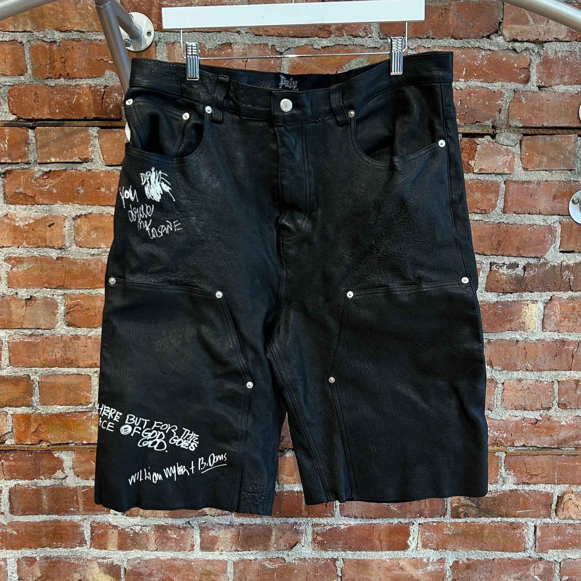 PALY HOLLYWOOD SS26 HOLY MOUNTAIN PAINTED LEATHER SHORTS ‘BLACK’