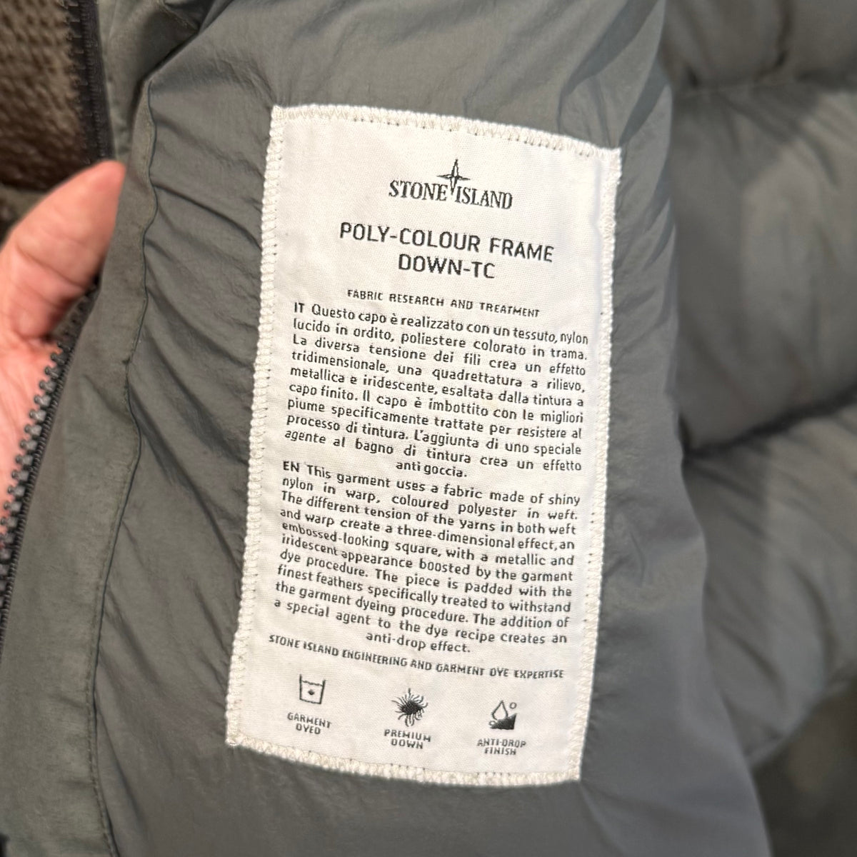STONE ISLAND FW20 POLY-COLOUR NYON METAL FRAME DOWN JACKET ‘OLIVE’