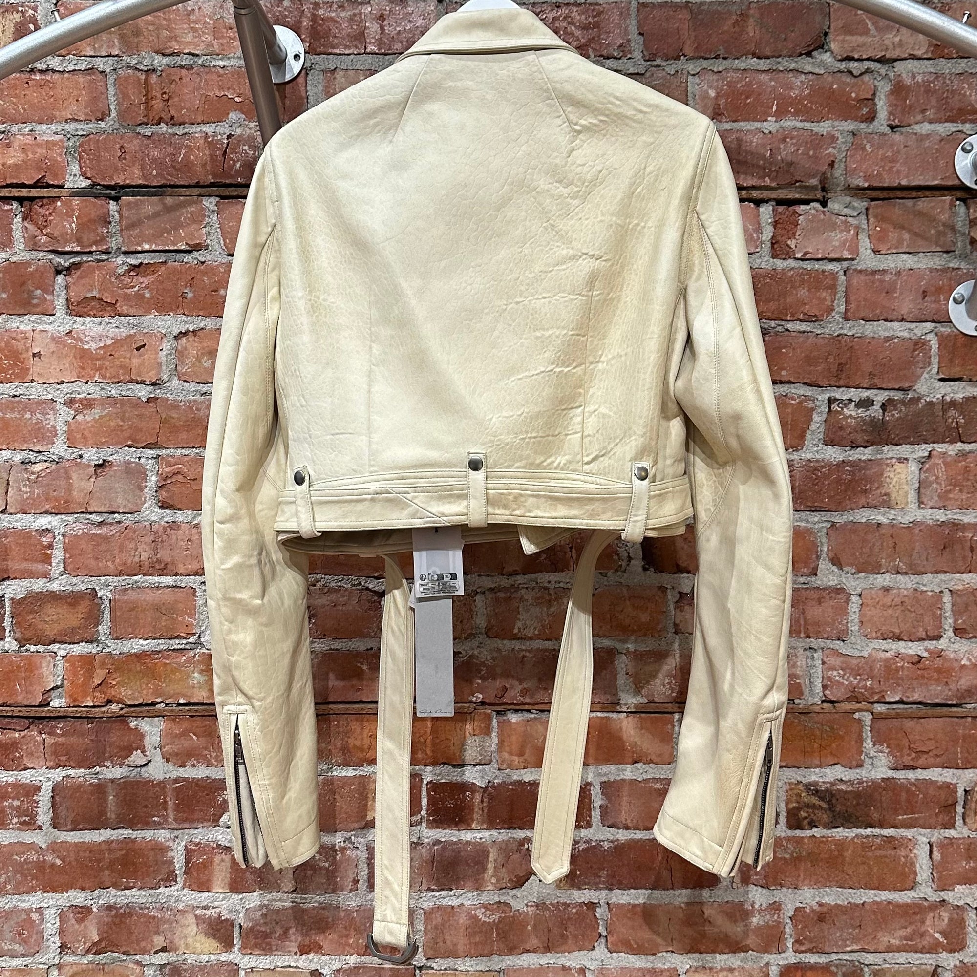 RICK OWENS SS25 LUKE CROPPED LEATHER JACKET ‘MILK’