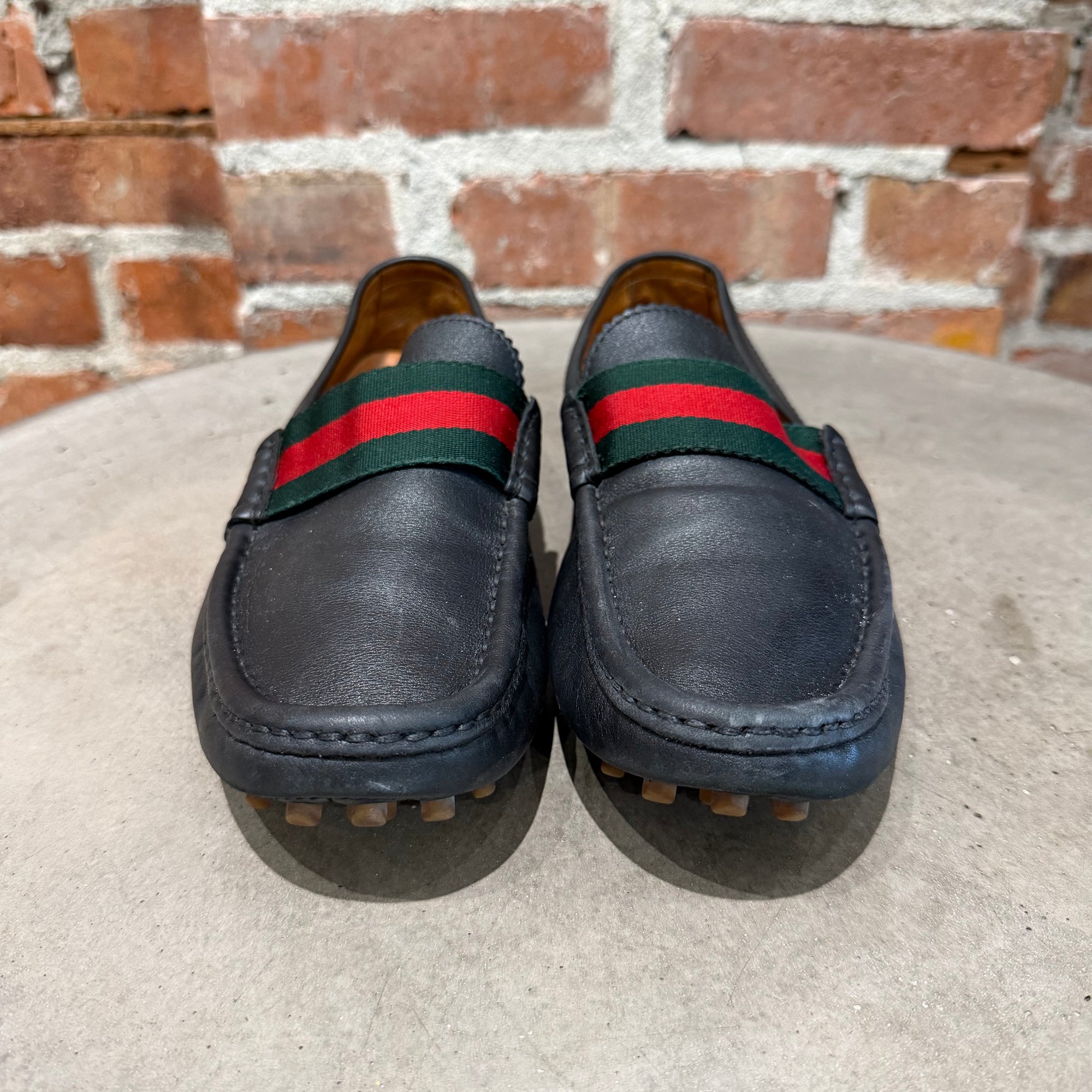 GUCCI WEB STRIPE DRIVING LOAFERS ‘BLACK’