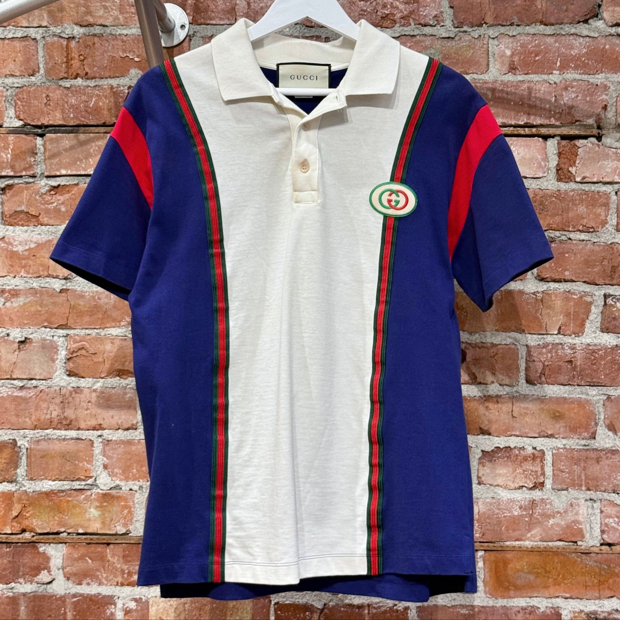 GUCCI APPLIQUED WEBBING TRIMMED POLO SHIRT ‘MULTI’