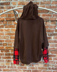 MARNI LAYERED FLANNEL HOODIE ‘BROWN/RED’