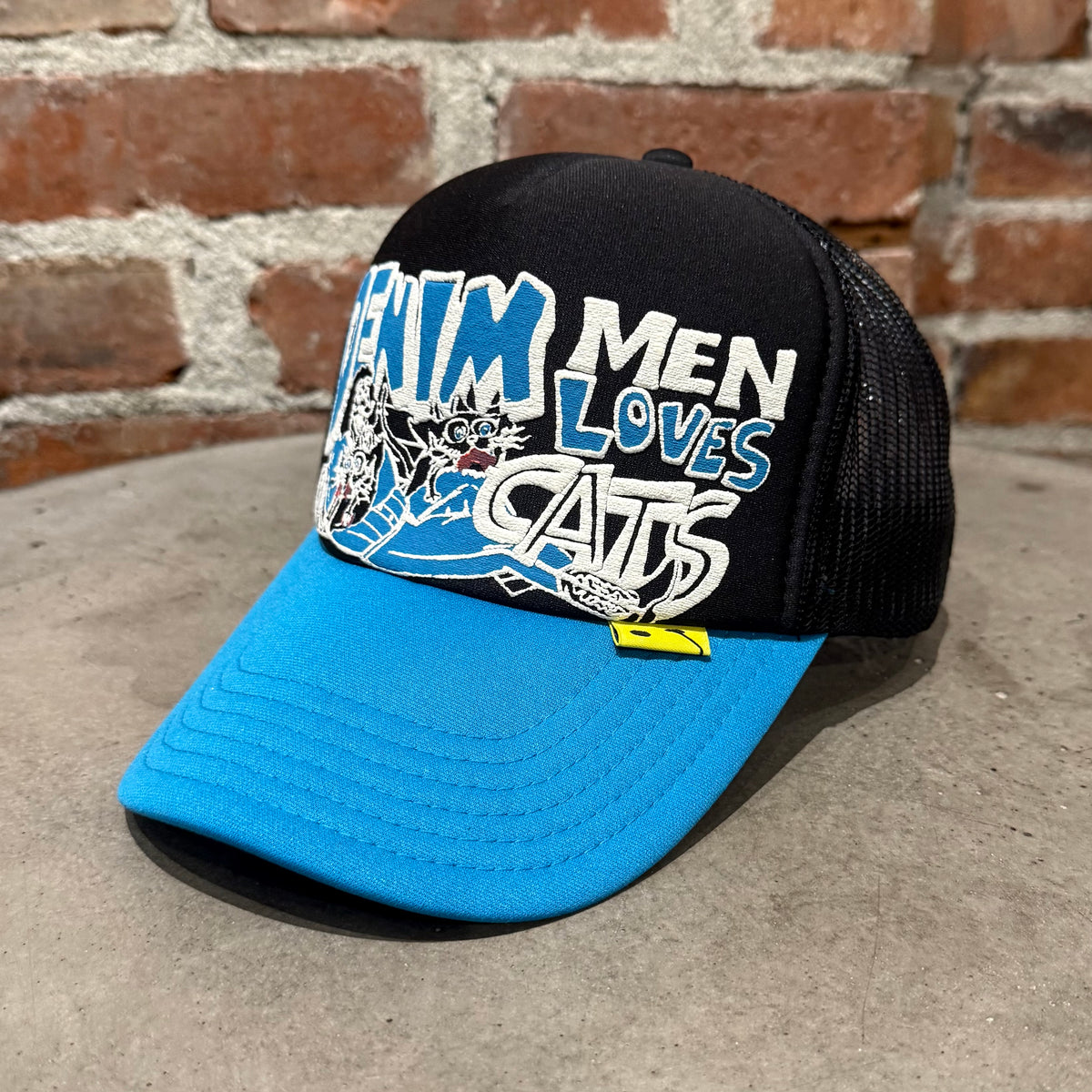 KAPITAL DENIM MEN LOVES CATS TRUCKER HAT ‘BLUE’