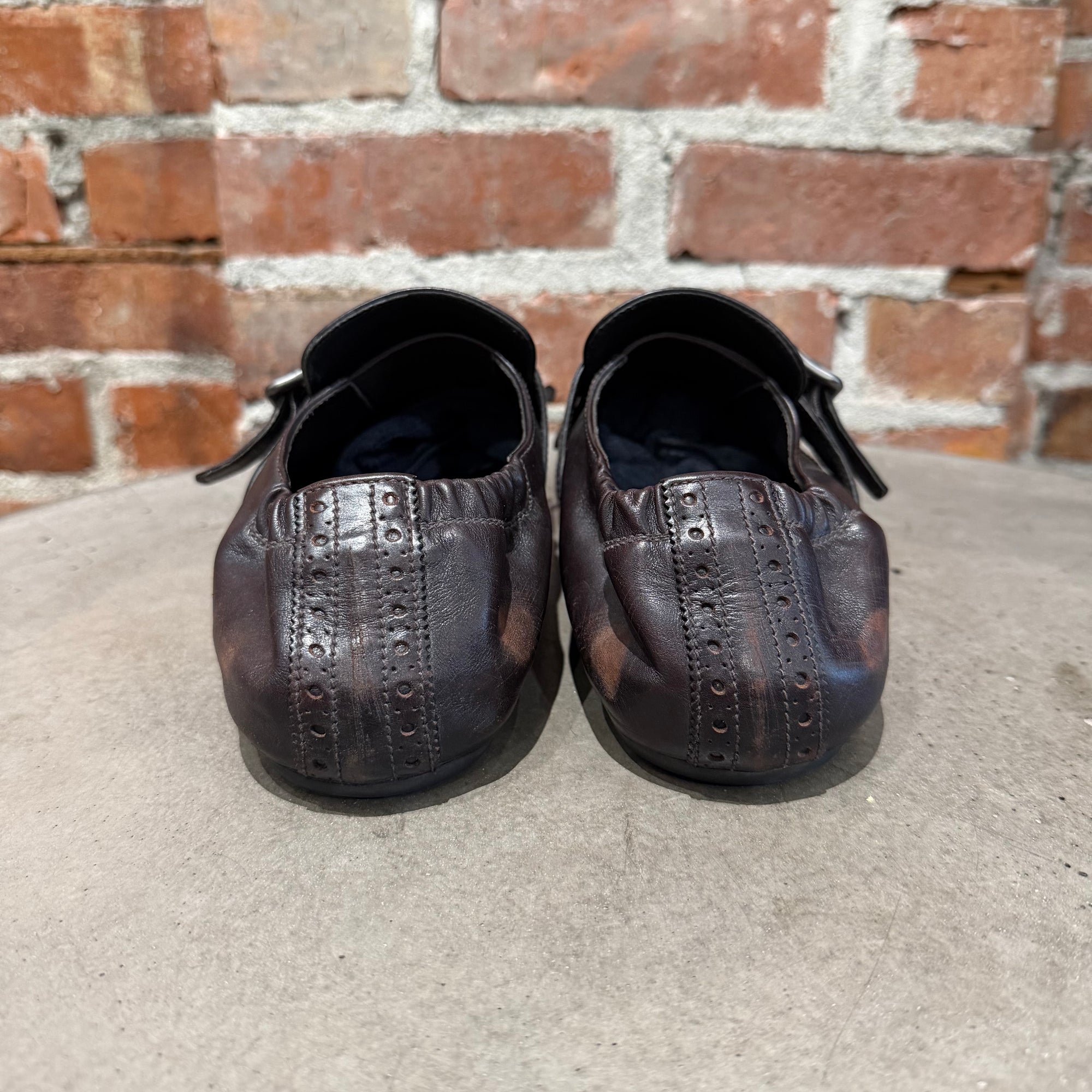 PRADA SS25 FRINGED MONK STRAP SHUFFLE LOAFERS ‘BROWN’