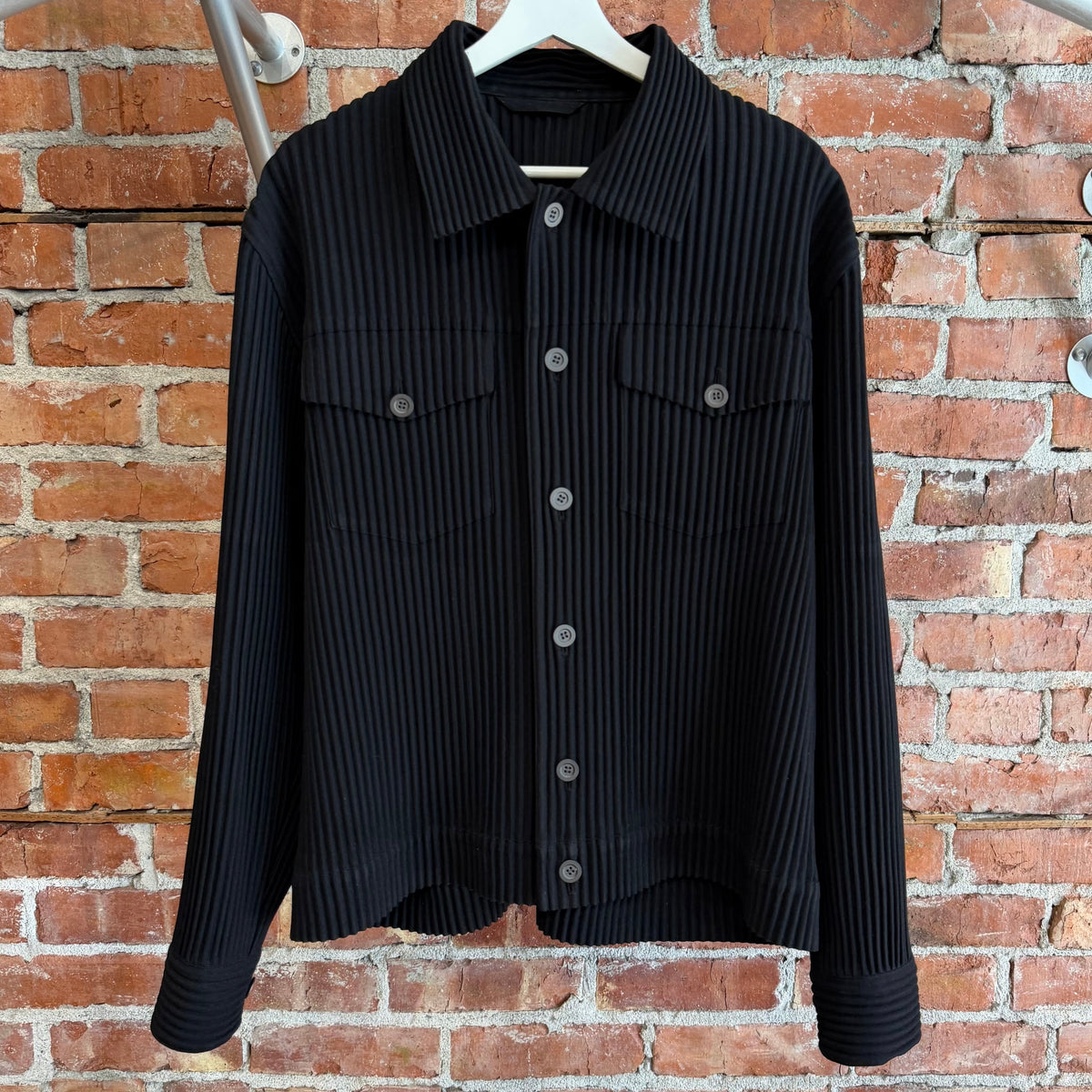 ISSEY MIYAKE HOMME PLISSE PLEATED TRUCKER JACKET 'BLACK'