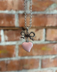 VIVIENNE WESTWOOD ENAMEL HEART RIBBON PENDANT NECKLACE ‘PINK/SILVER’