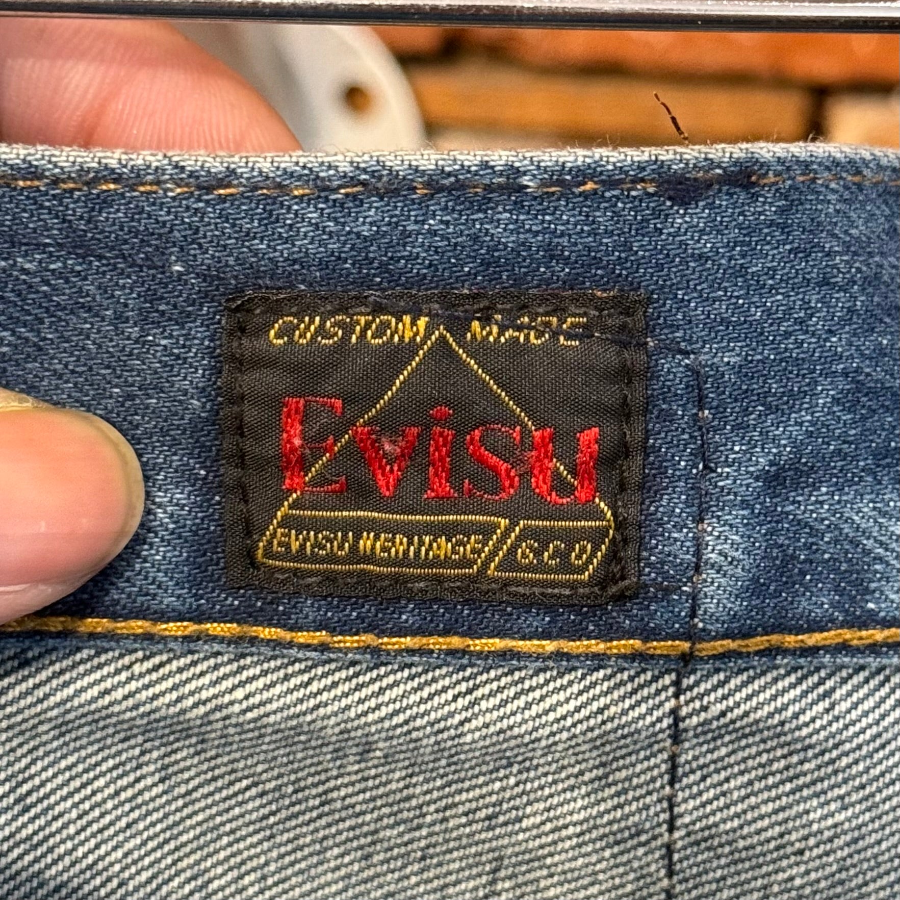 EVISU LOT 005 OFFSET GULL PRINT DENIM ‘BLUE/IVORY’