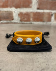 CHROME HEARTS RHODIUM CROSSBALL LEATHER BRACELET ‘YELLOW’