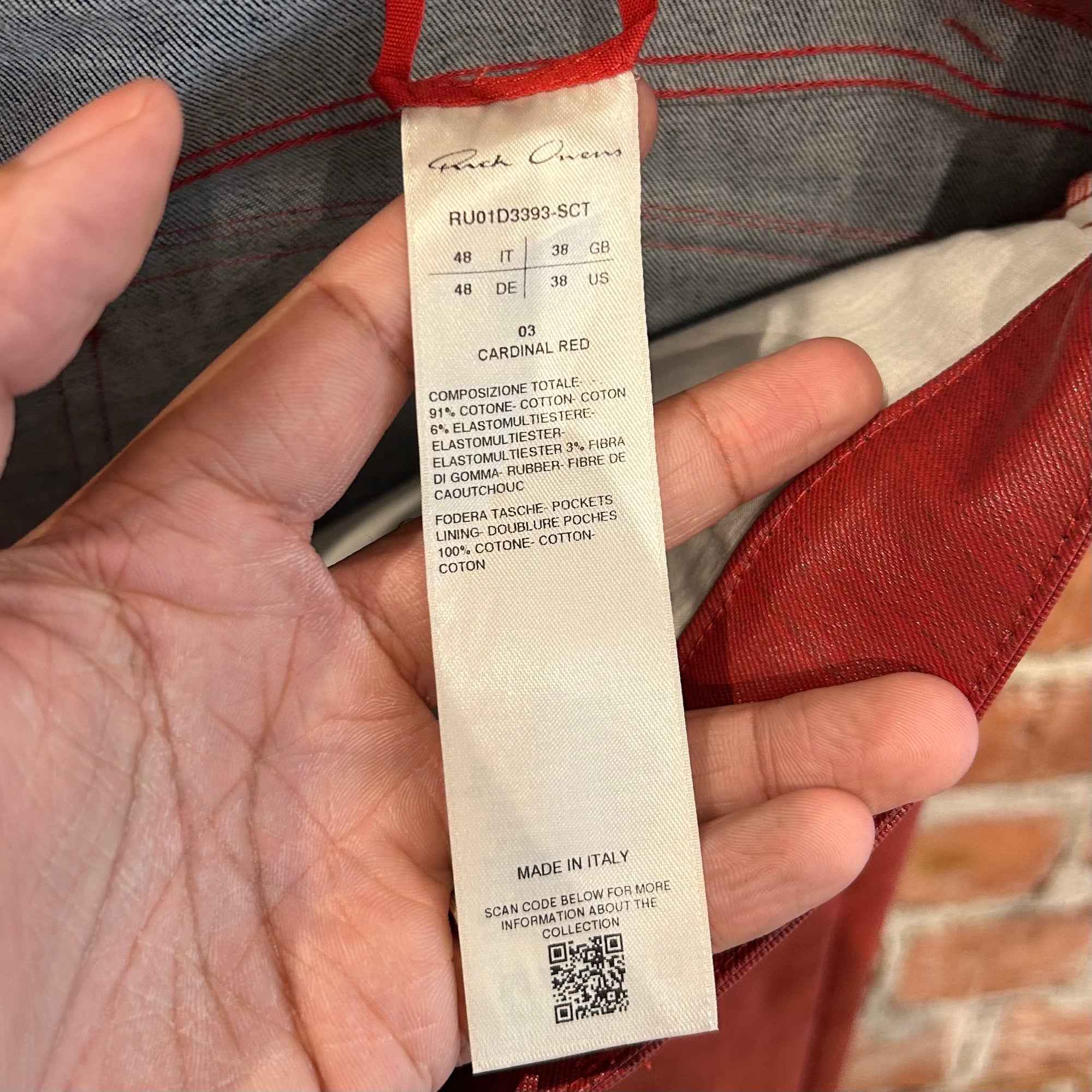 RICK OWENS SS24 LIDO TYRONE WAXED DENIM ‘RED’