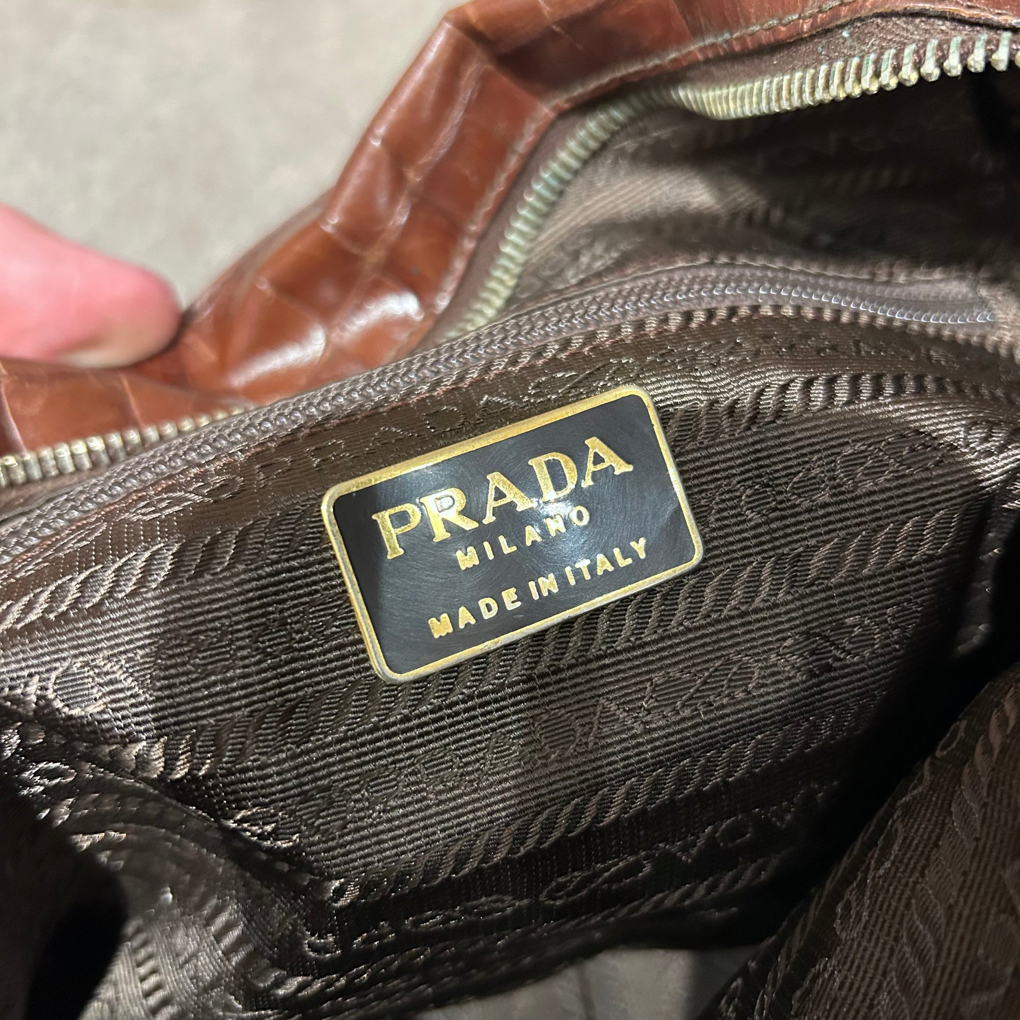 PRADA TESSTUO NYLON CROC LEATHER CROSSBODY BAG ‘BURGUNDY’