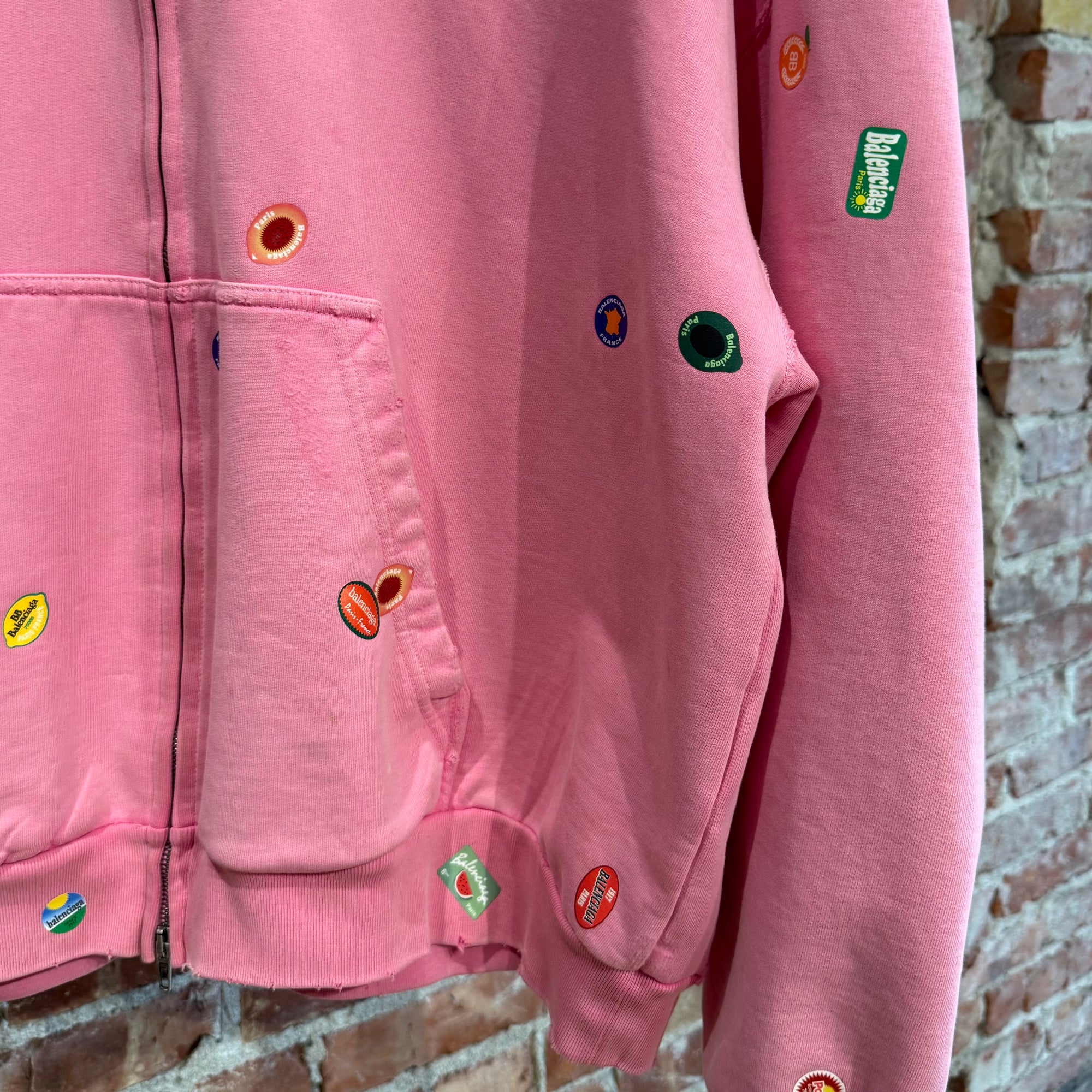 BALENCIAGA SS24 FRUITY STICKER ZIP HOODIE ‘PINK’