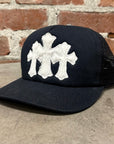 CHROME HEARTS TRIPLE PONY HAIR CROSS PATCH TRUCKER ‘BLACK’