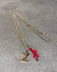LOUIS VUITTON CORAL ENAMEL CHARM PENDANT NECKLACE  ‘GOLD’