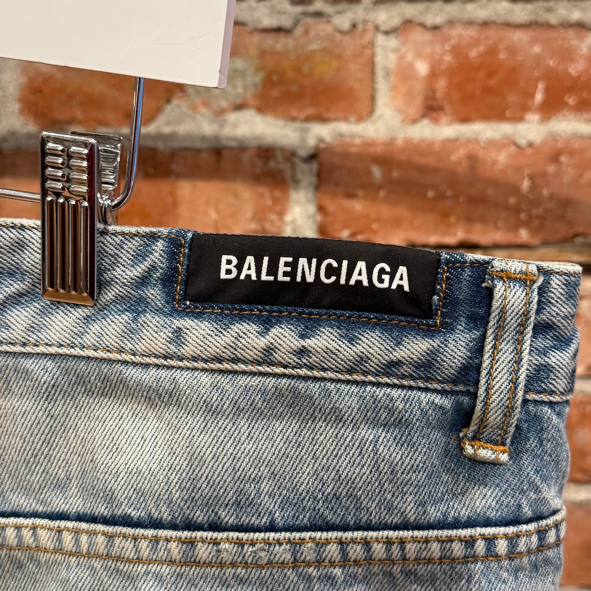 BALENCIAGA DOUBLE LAYERED DISTRESSED LOGO DENIM ‘BLUE/BLACK’
