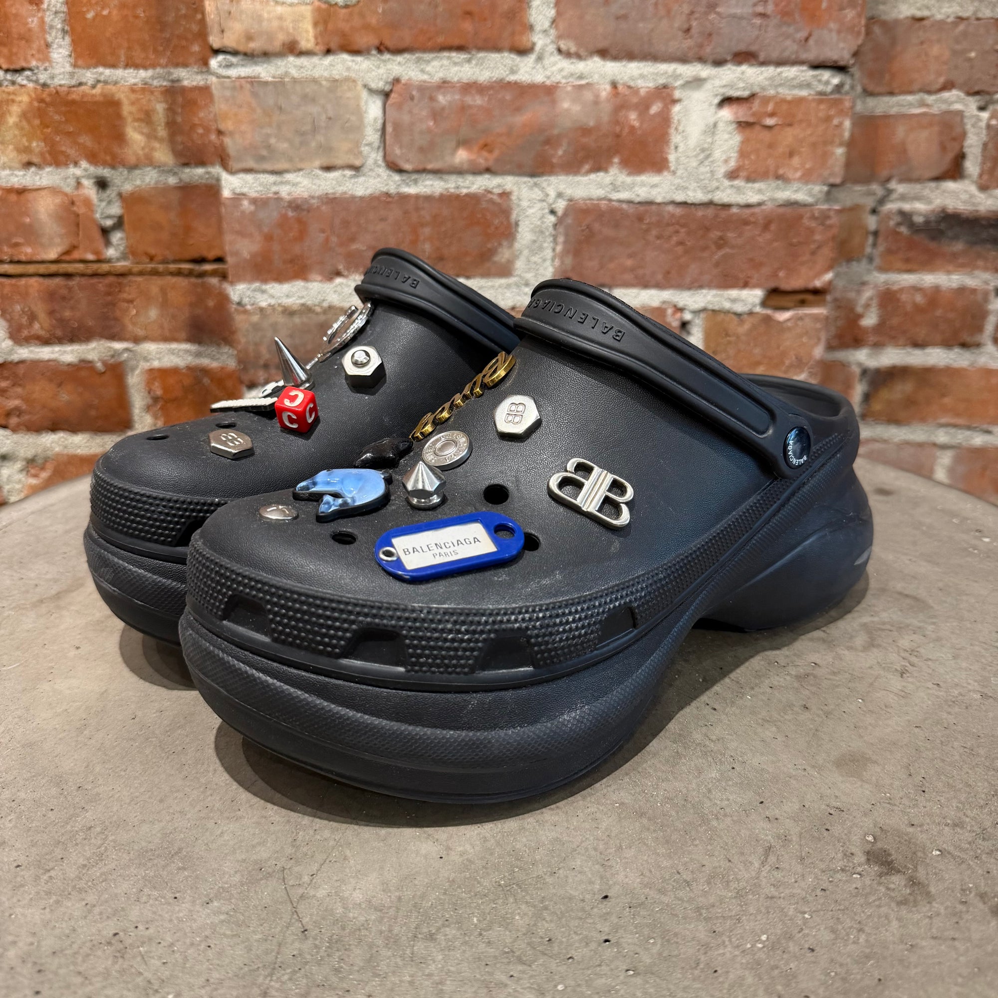 BALENCIAGA X CROCS EMBELLISHED RUBBER MULES ‘BLACK’