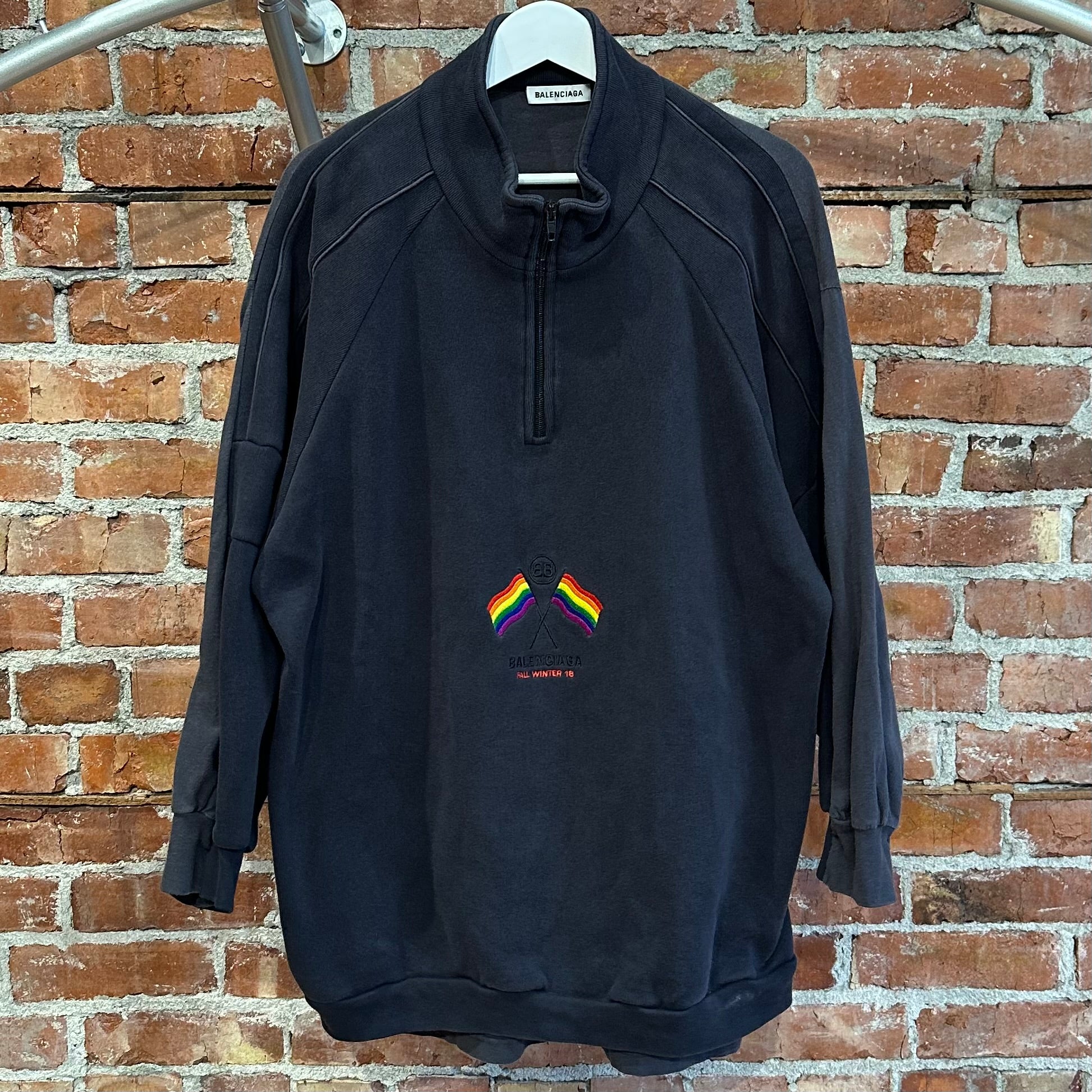 BALENCIAGA FW18 PRIDE FLAG OVERSIZED QUARTER ZIP ‘NAVY’