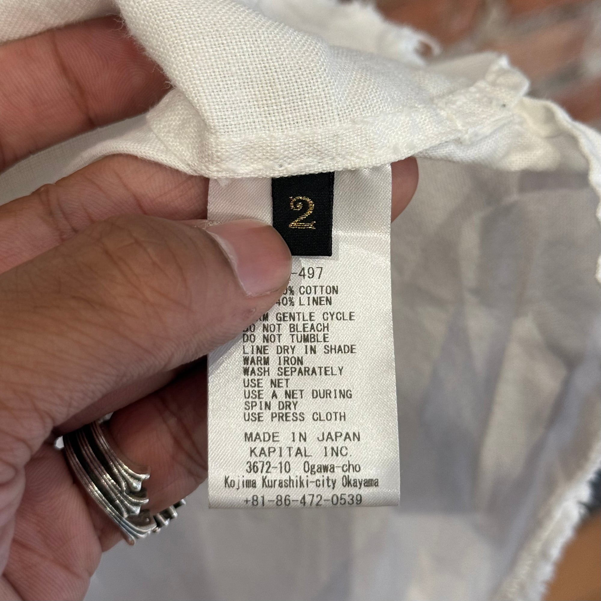 KAPITAL LINEN PATCHWORK BUTTON UP SHIRT ‘WHITE’