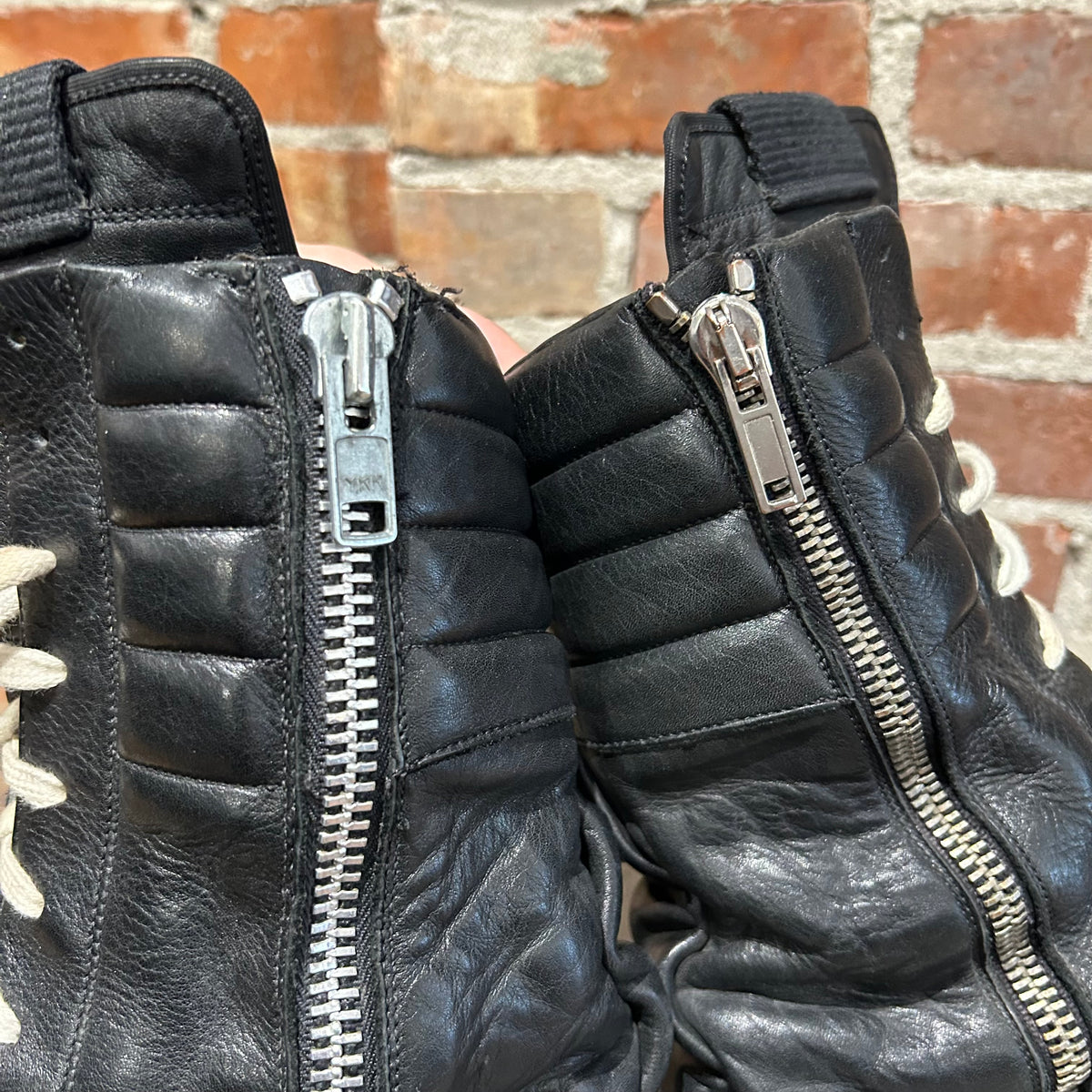 RICK OWENS LEATHER CARGO GEOBASKETS ‘BLACK’