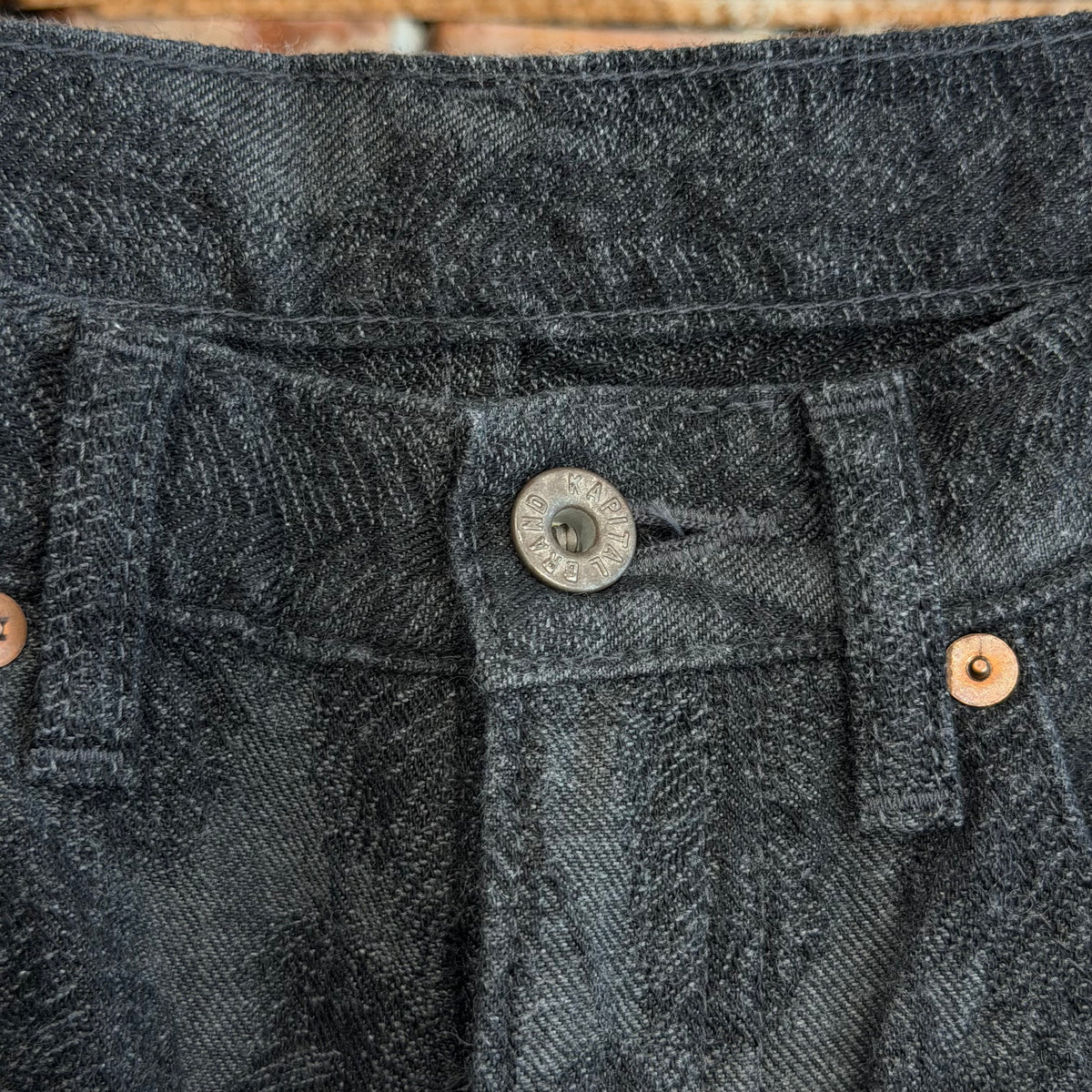 KAPITAL 12OZ 5P FLARED FEATHER PRINT DENIM ‘DARK BLUE’