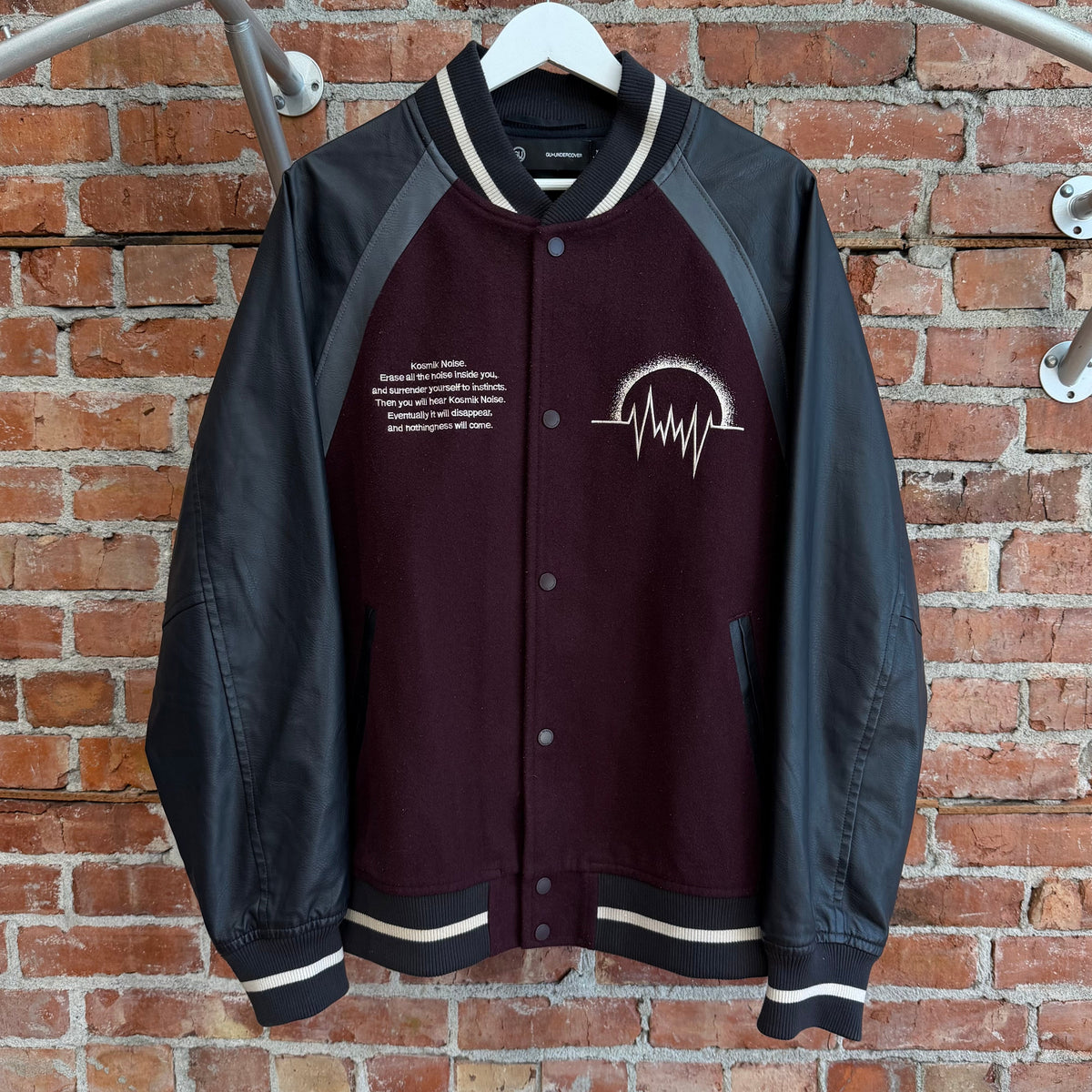 GU X UNDERCOVER KOSMIK NOISE VARSITY JACKET ‘BLACK/MAROON’