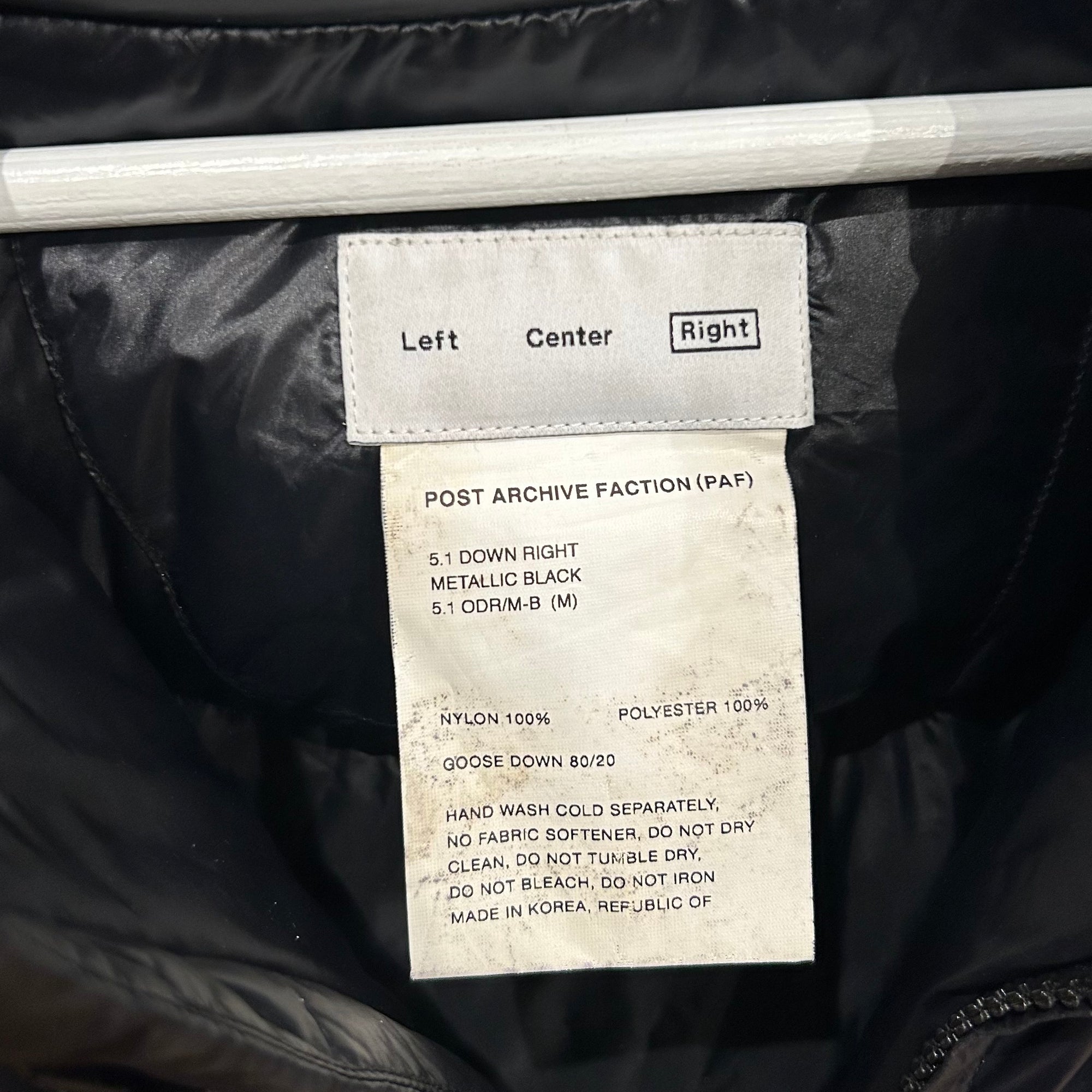POST ARCHIVE FACTION 5.1 DOWN RIGHT PUFFER JACKET ‘BLACK’