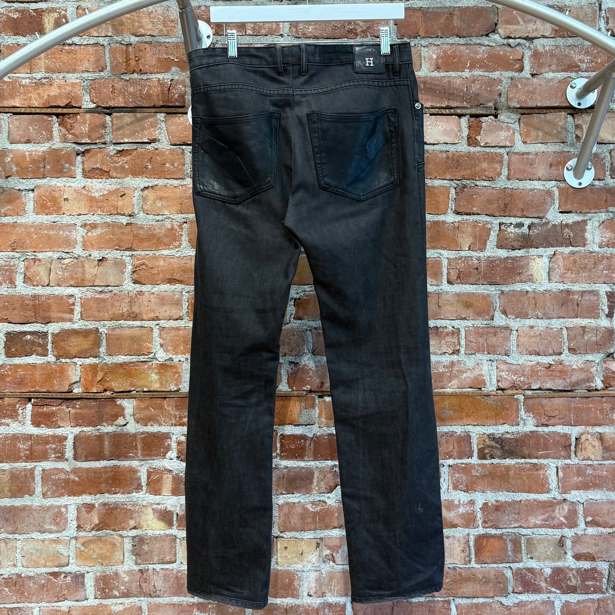 HERMES VINTAGE LEATHER DETAILED DENIM ‘BLACK’