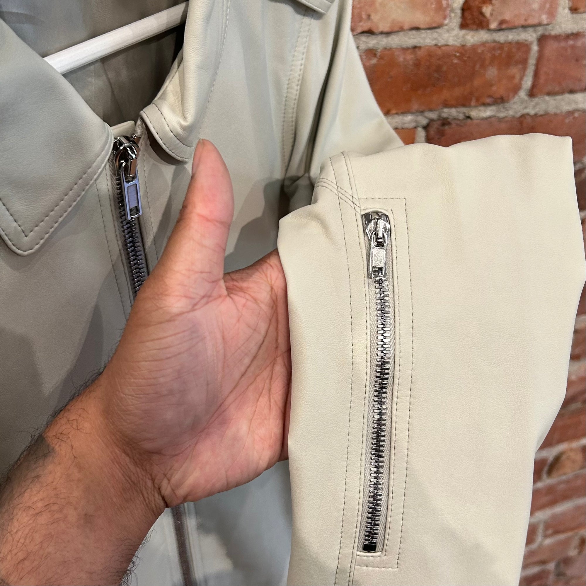 RICK OWENS SS19 BABEL LAMBSKIN MOTO LEATHER JACKET 'OYSTER'