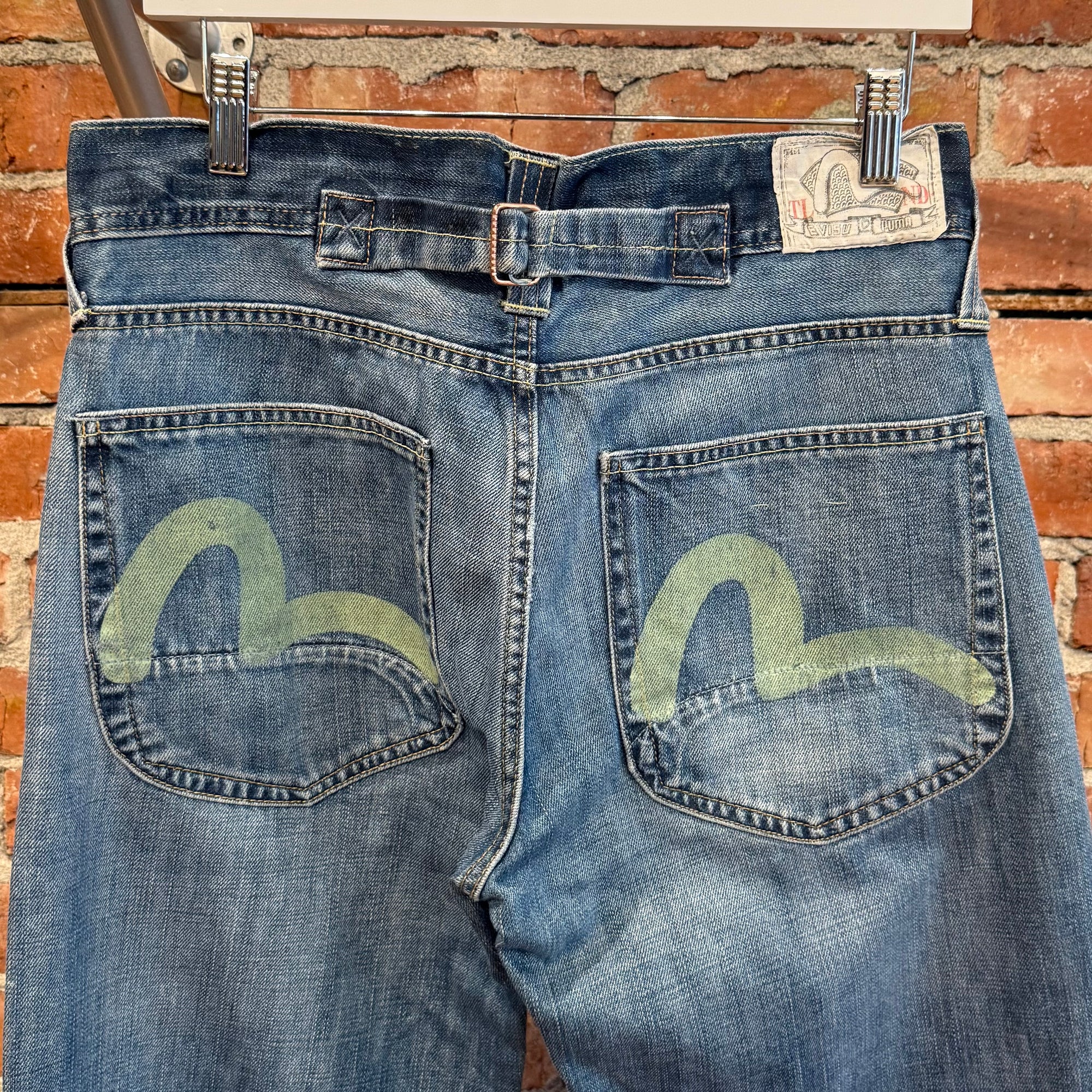 EVISU X PUMA THRASHED STRAIGHT LEG DENIM 'BLUE/MINT'
