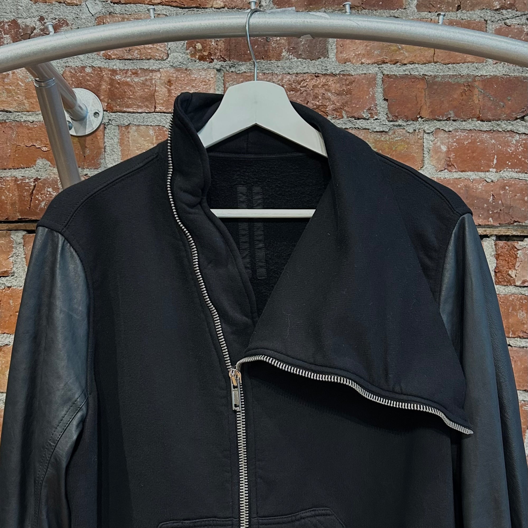 RICK OWENS SS15 DRKSHDW HYBRID LEATHER MOUNTAIN ZIP JACKET ‘BLACK’