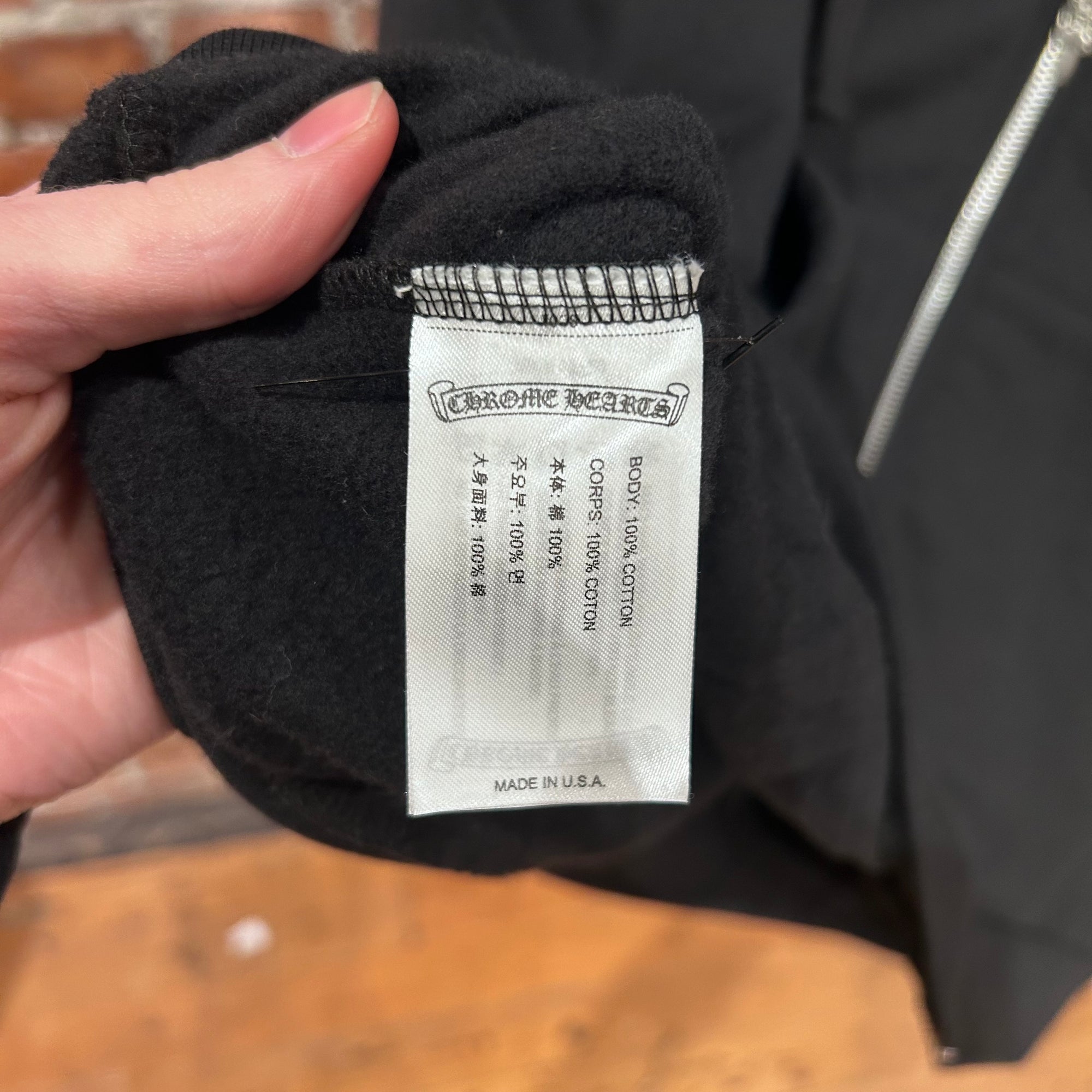 CHROME HEARTS OLIVE VERTICAL SCRIPT ZIP HOODIE ‘BLACK’