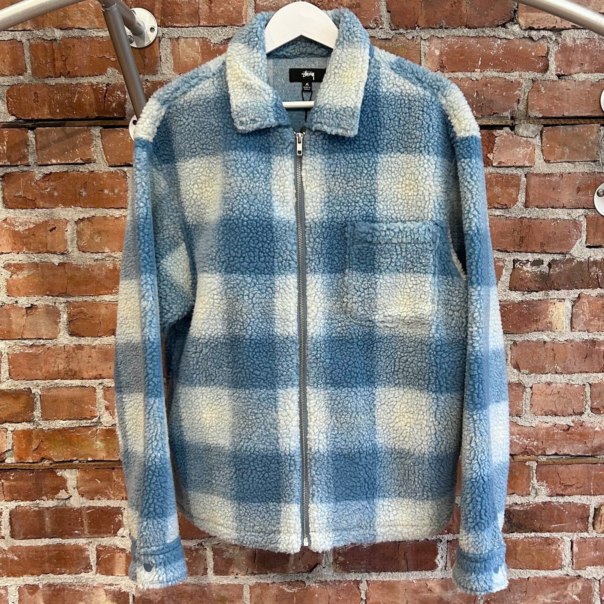 STUSSY SHERPA SHADOW PLAID ZIP JACKET ‘BLUE’