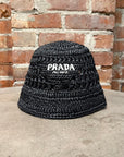 PRADA RAFFIA CROCHET BUCKET HAT ‘BLACK’