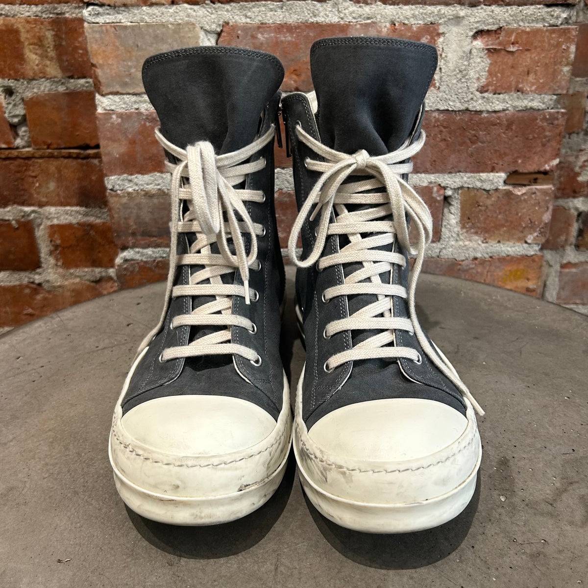 RICK OWENS FW25 CONCORDIANS DRKSHDW WAXED RAMONE SNEAKERS ‘SLATE’