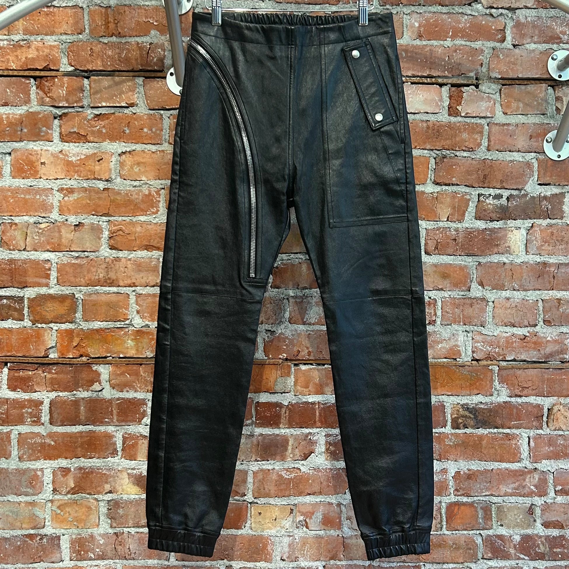 RICK OWENS FW19 LARRY LEATHER AIRCUT PANTS ‘BLACK’