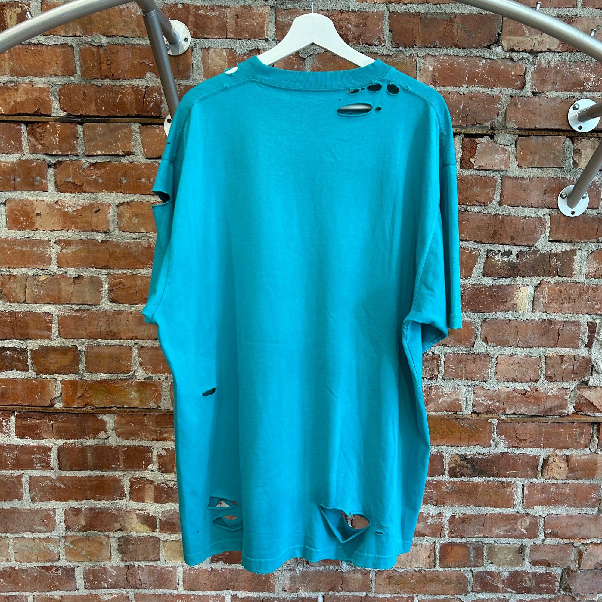 BALENCIAGA SS20 DESTROYED FLATGROUND TEE ‘TURQUOISE’