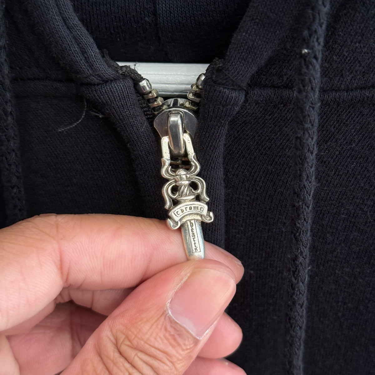 CHROME HEARTS VINTAGE THERMAL HORSESHOE ZIP HOODIE ‘BLACK’